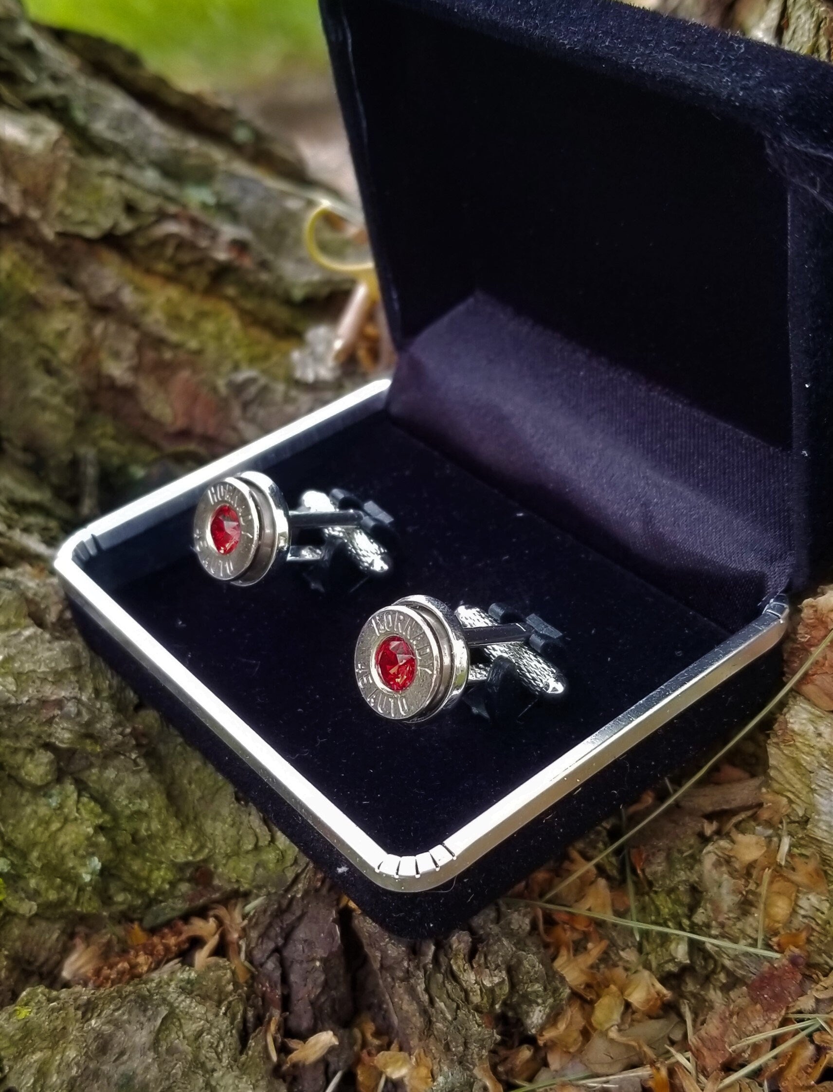 45 ACP bullet cufflinks Swarovski stone __etsy:1964164663