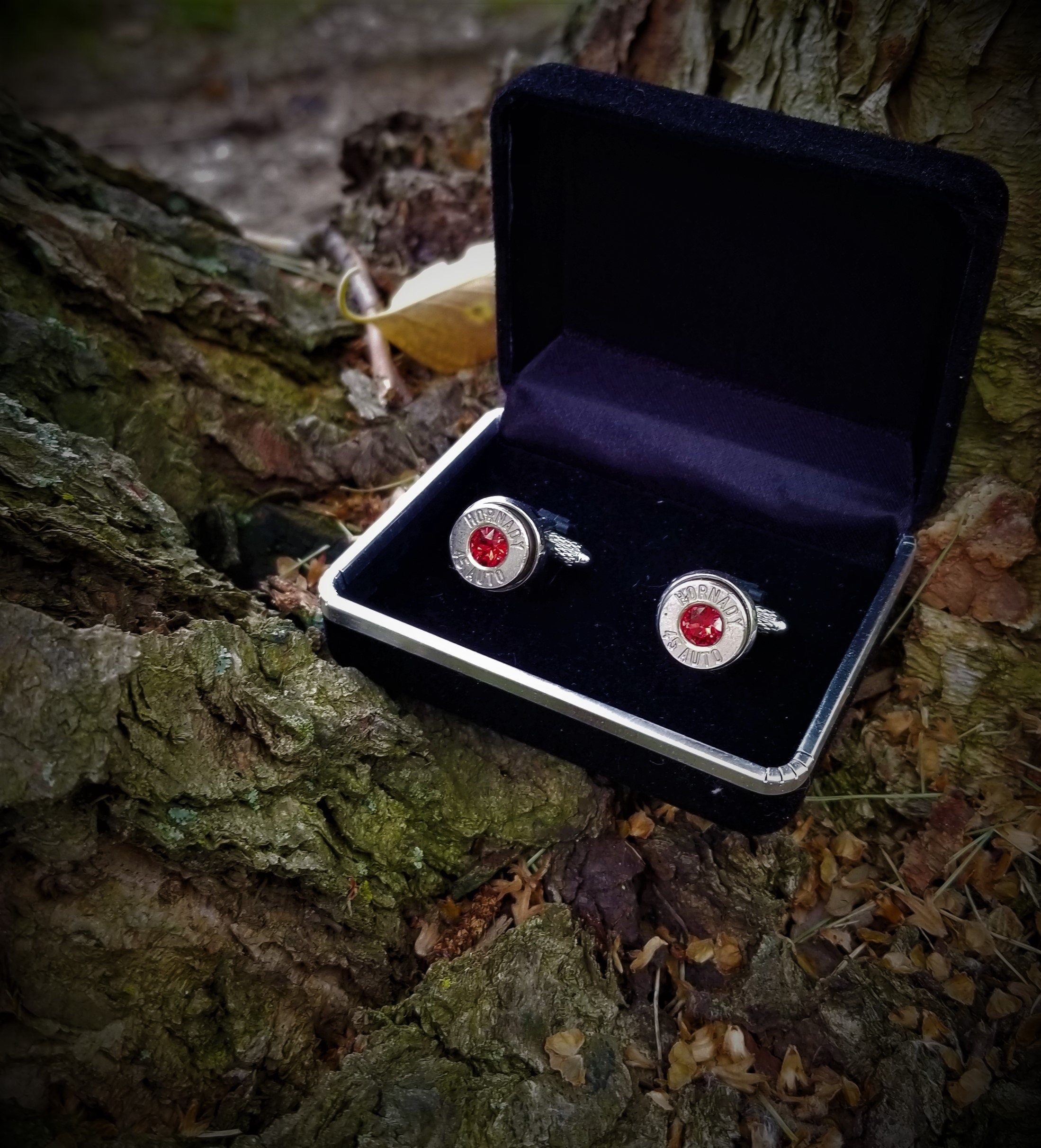 45 ACP bullet cufflinks Swarovski stone __etsy:1964164765