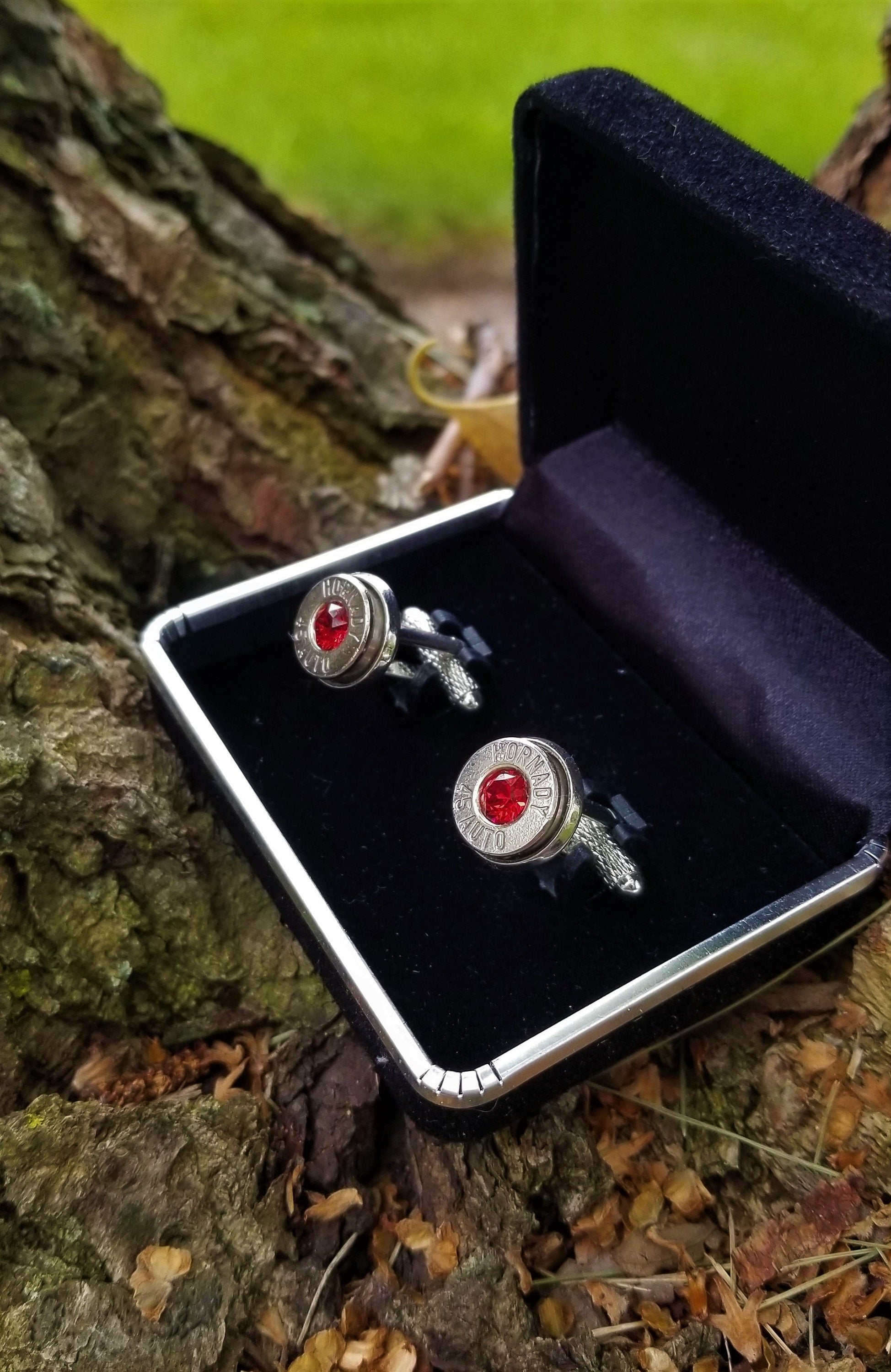 45 ACP bullet cufflinks Swarovski stone __etsy:1916621190