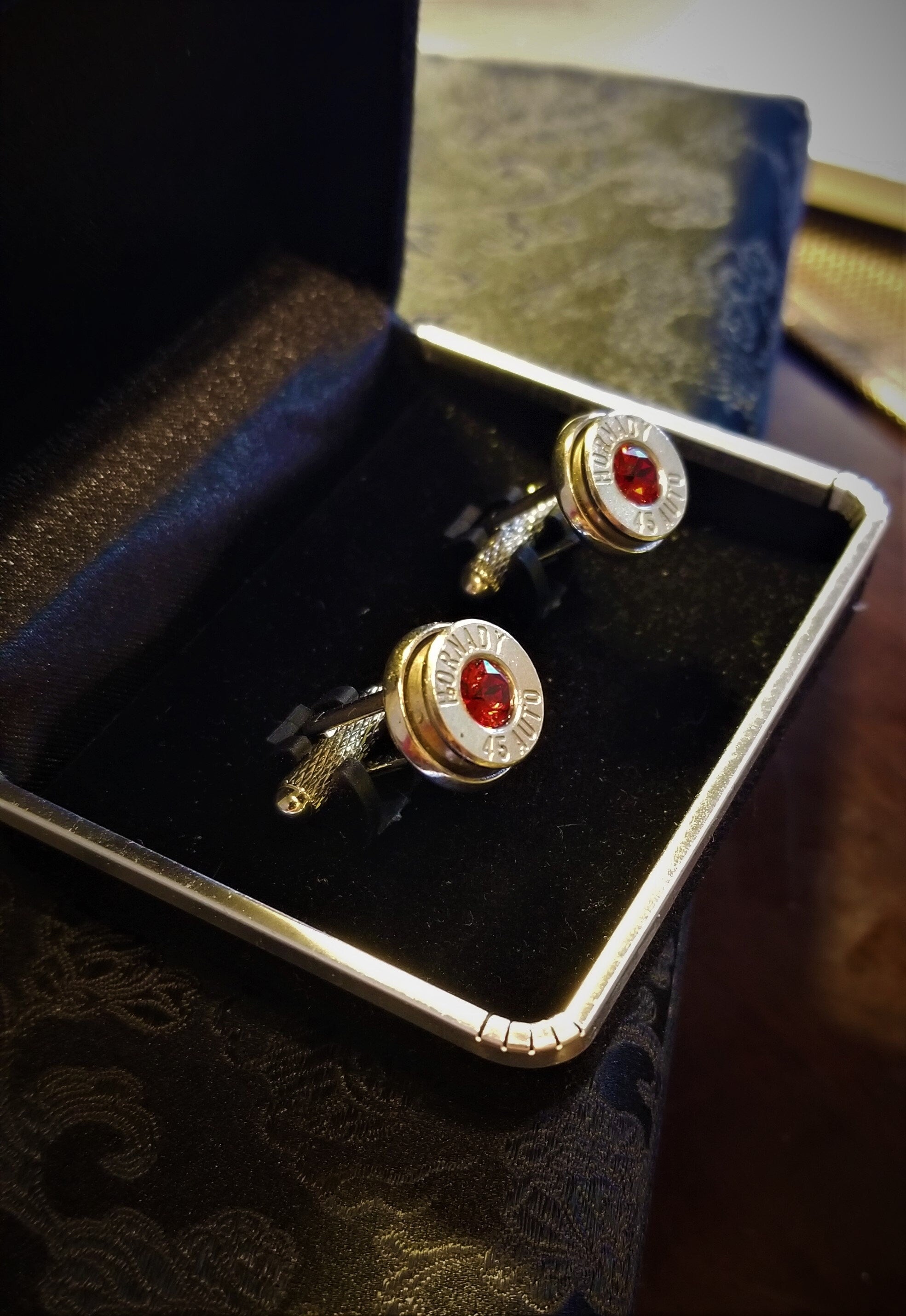 45 ACP bullet cufflinks Swarovski stone __etsy:1964164941