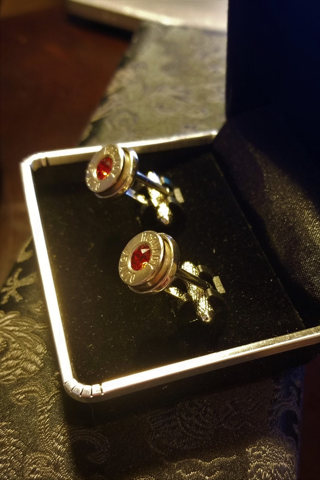 45 ACP bullet cufflinks Swarovski stone __etsy:1916621392