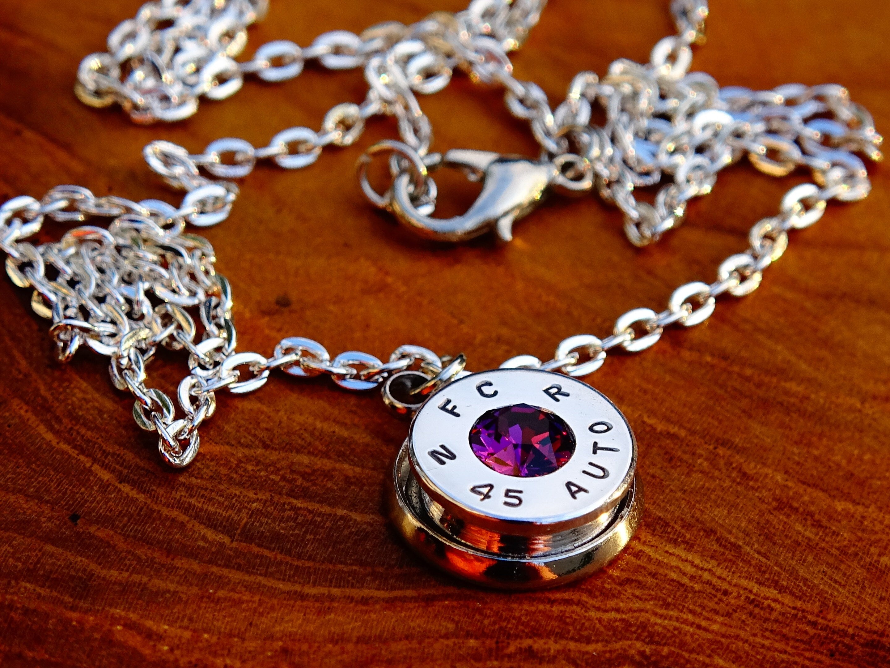 45 ACP bullet jewel necklace pendant Swarovski amethyst Ultra Line __etsy:2007364059