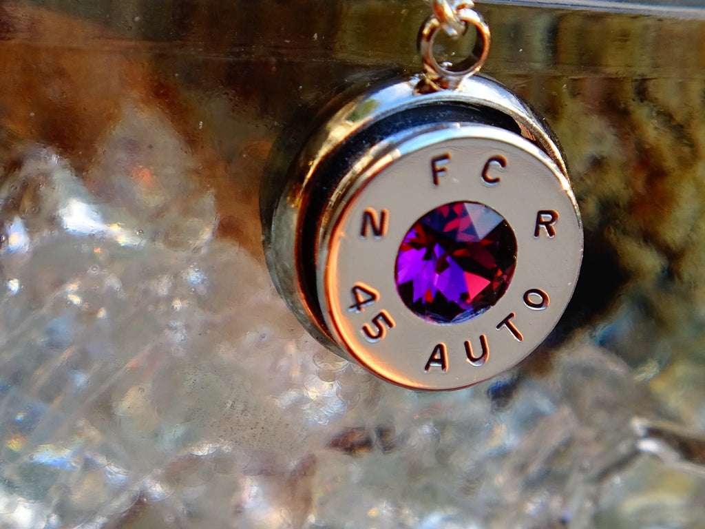 45 ACP bullet jewel necklace pendant Swarovski amethyst Ultra Line __etsy:2007364499