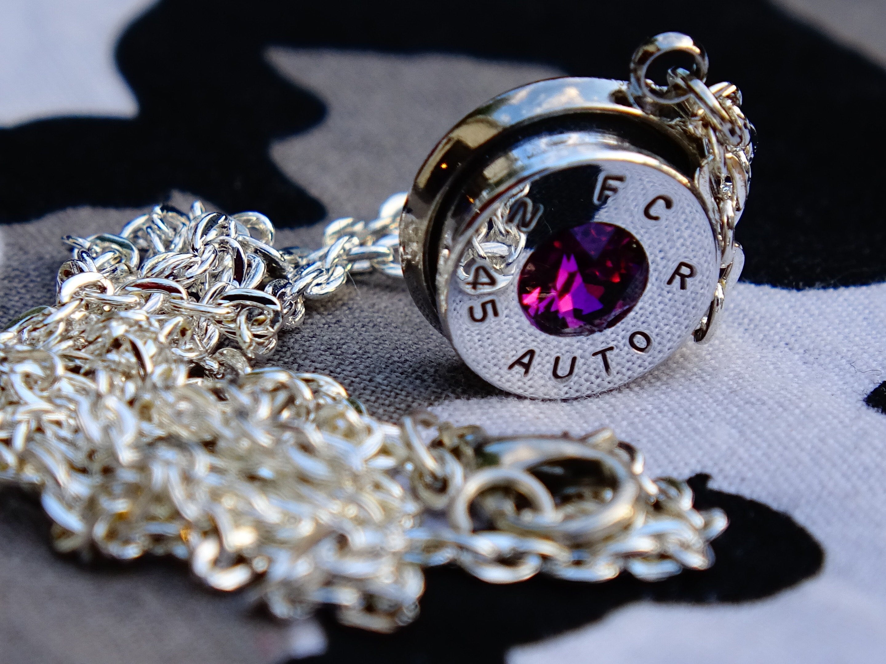 45 ACP bullet jewel necklace pendant Swarovski amethyst Ultra Line __etsy:1959828708