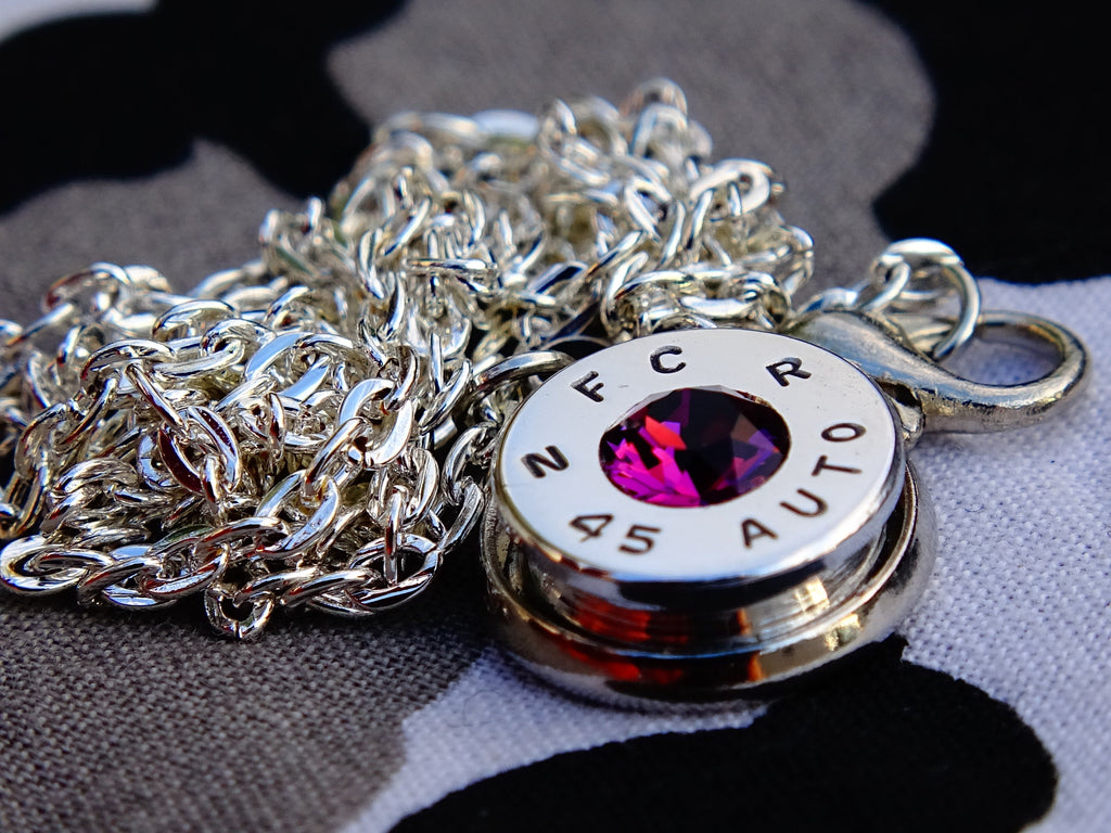45 ACP bullet jewel necklace pendant Swarovski amethyst Ultra Line __etsy:2007363721