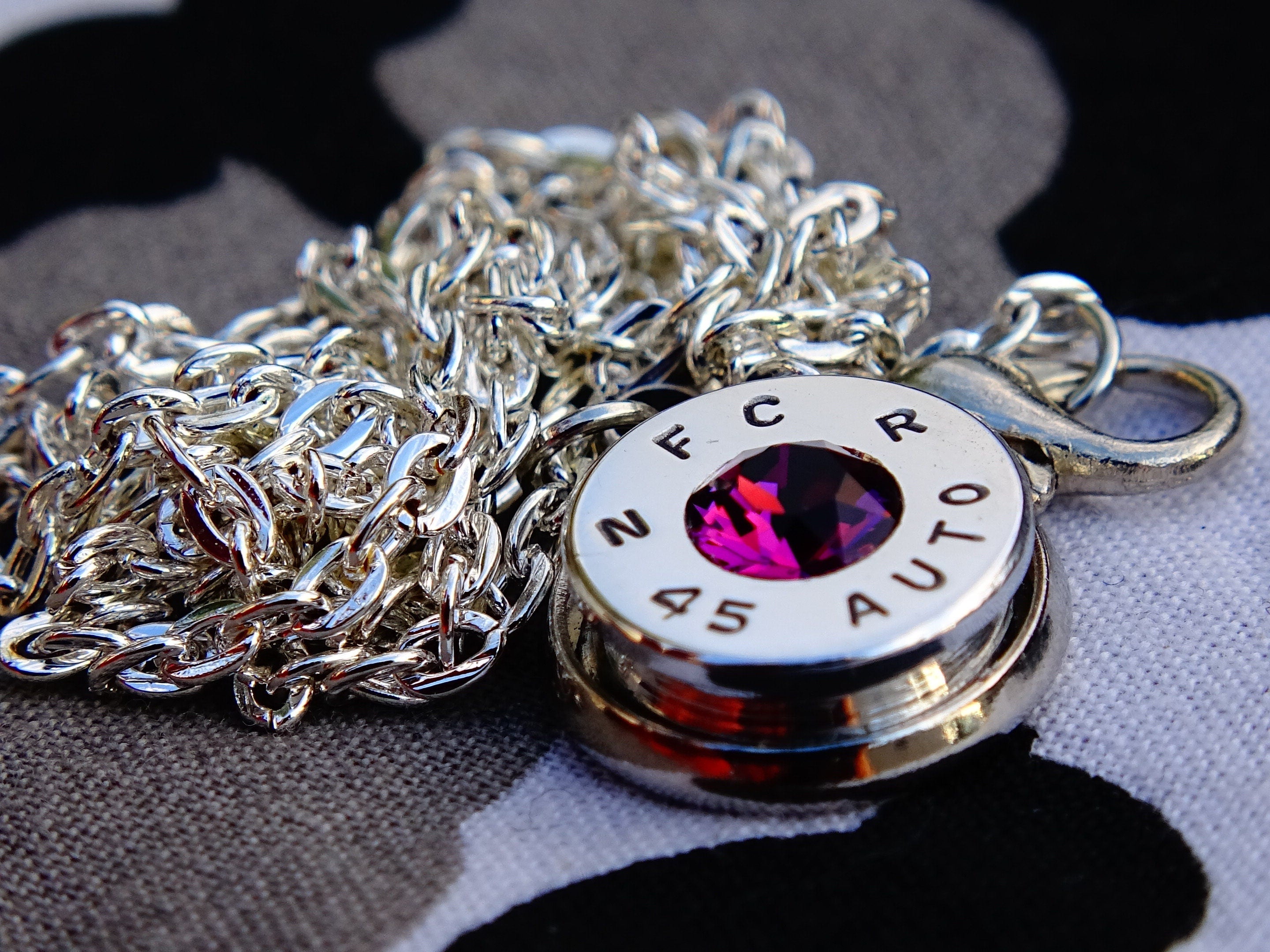 45 ACP bullet jewel necklace pendant Swarovski amethyst Ultra Line __etsy:2007363721