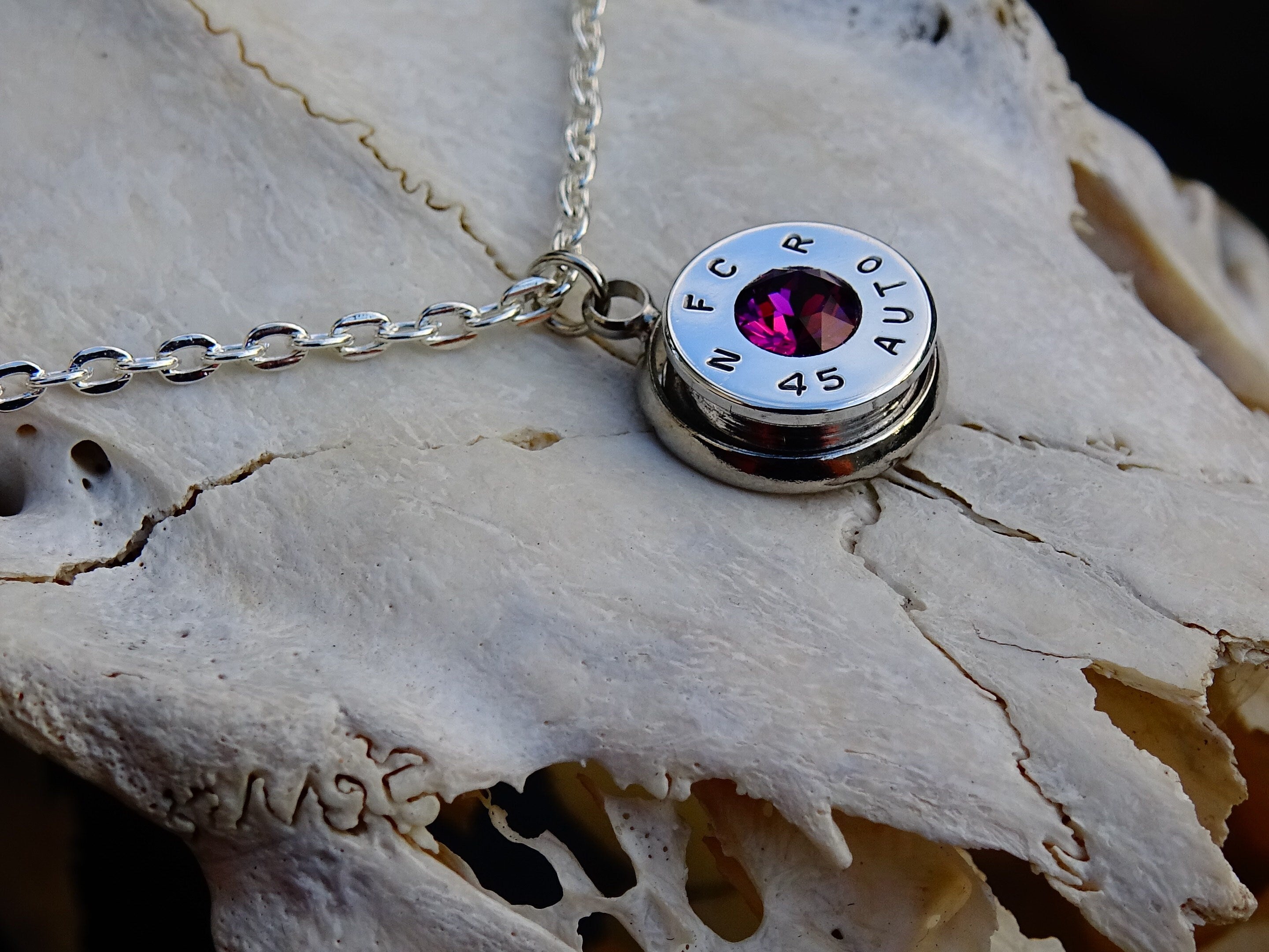45 ACP bullet jewel necklace pendant Swarovski amethyst Ultra Line __etsy:2007365071