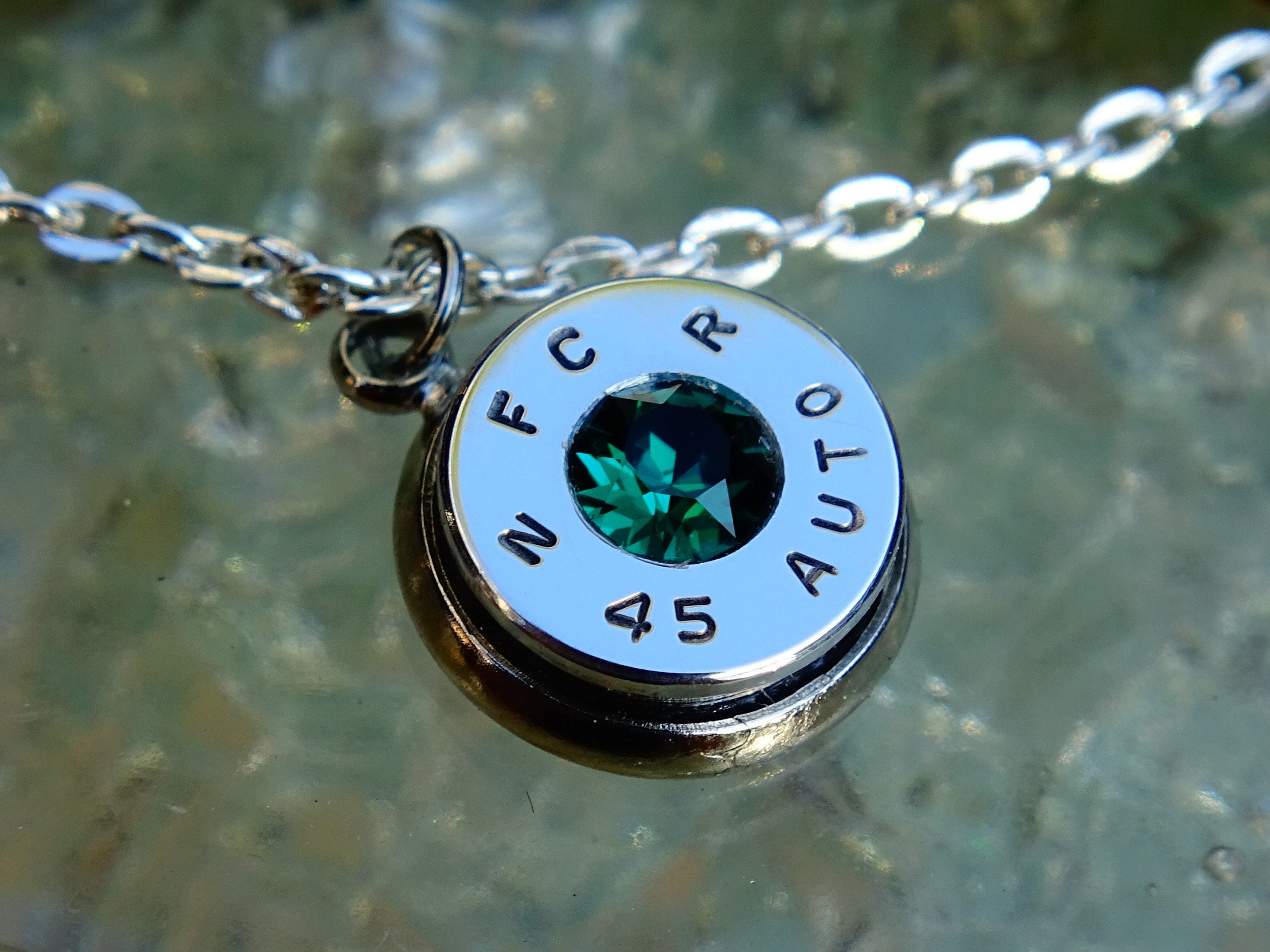 45 ACP bullet jewel necklace pendant Swarovski crystal Emerald Ultra Line __etsy:2014790933