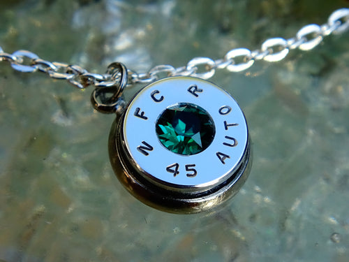 45 ACP bullet jewel necklace pendant Swarovski crystal Emerald Ultra Line __etsy:2014790933