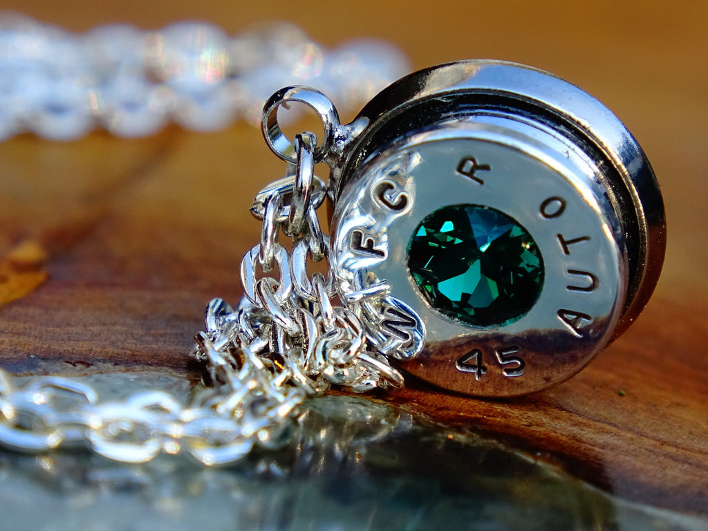 45 ACP bullet jewel necklace pendant Swarovski crystal Emerald Ultra Line __etsy:1967246132
