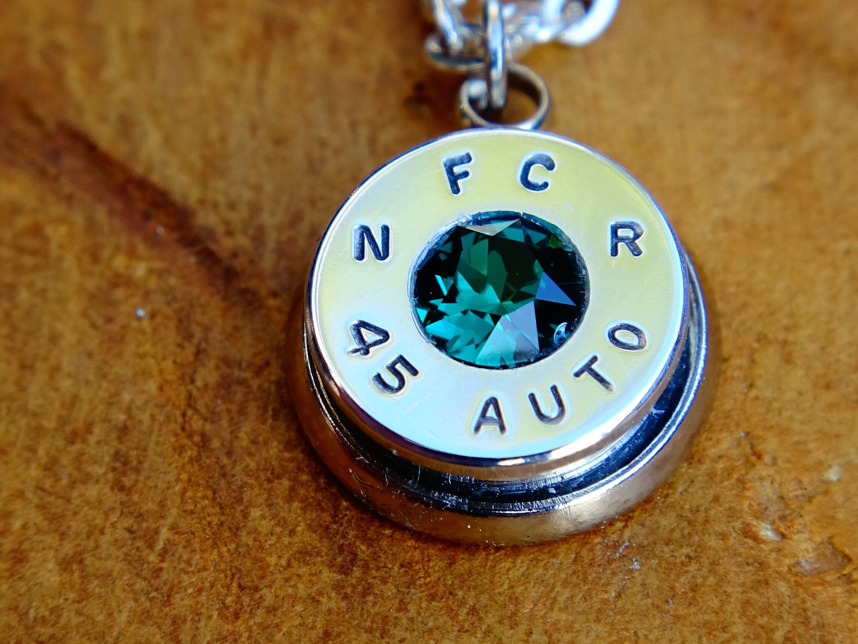 45 ACP bullet jewel necklace pendant Swarovski crystal Emerald Ultra Line __etsy:1967245600