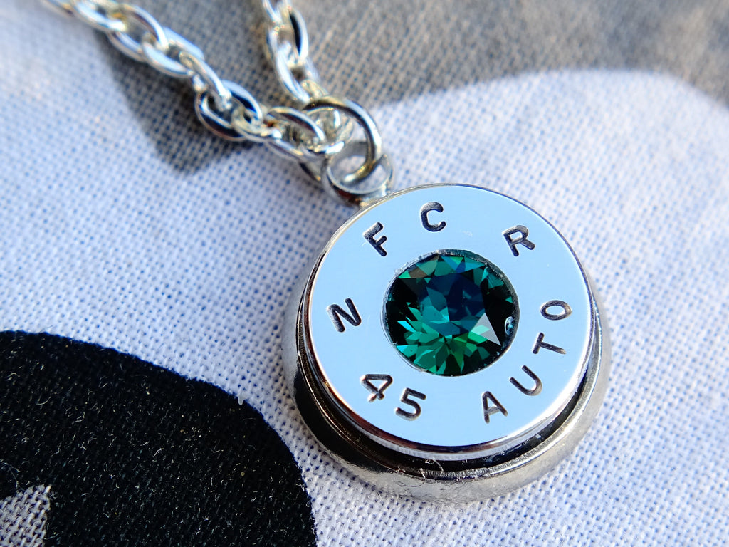 45 ACP bullet jewel necklace pendant Swarovski crystal Emerald Ultra Line __etsy:1967245724