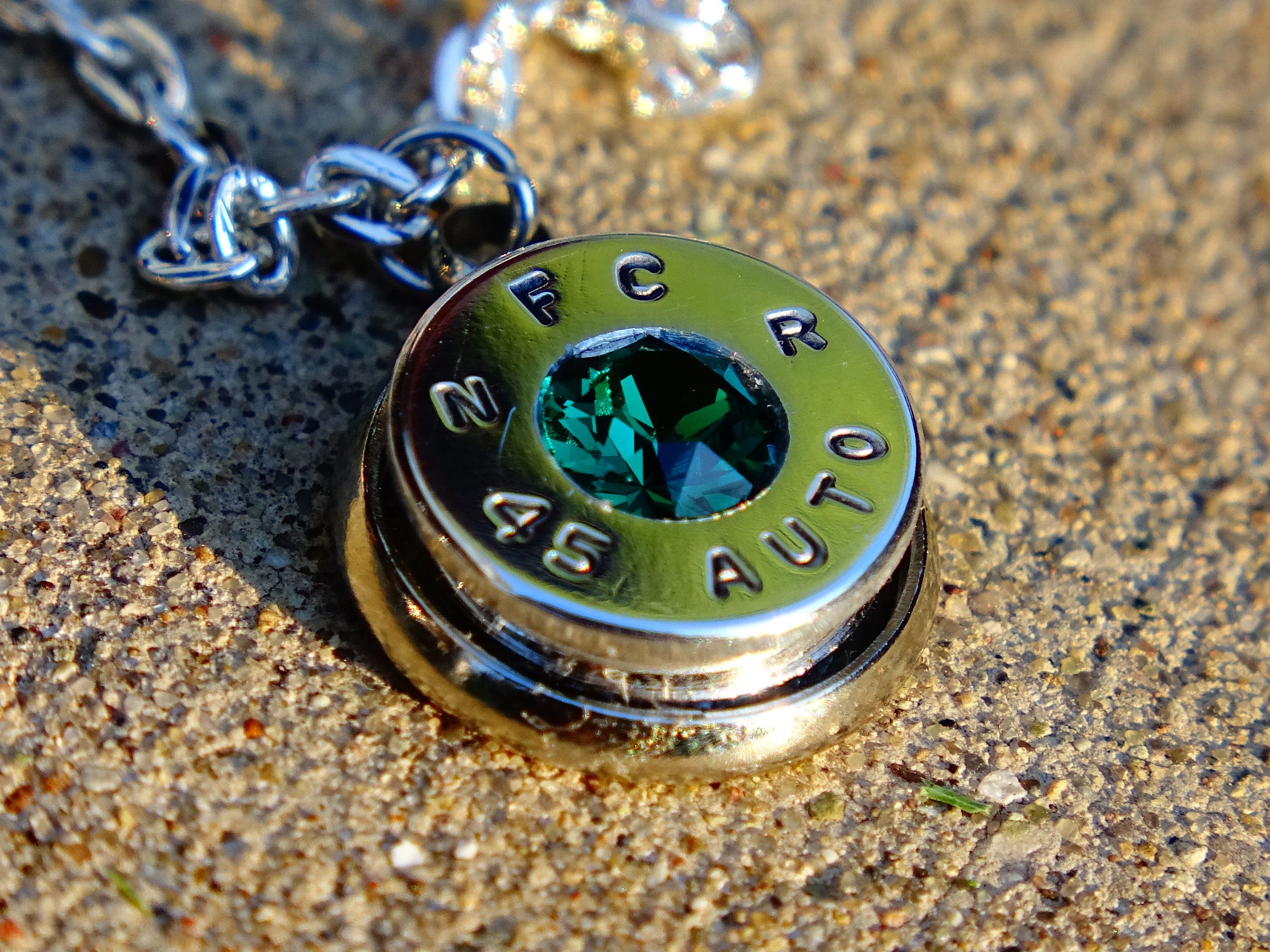 45 ACP bullet jewel necklace pendant Swarovski crystal Emerald Ultra Line __etsy:2014791033