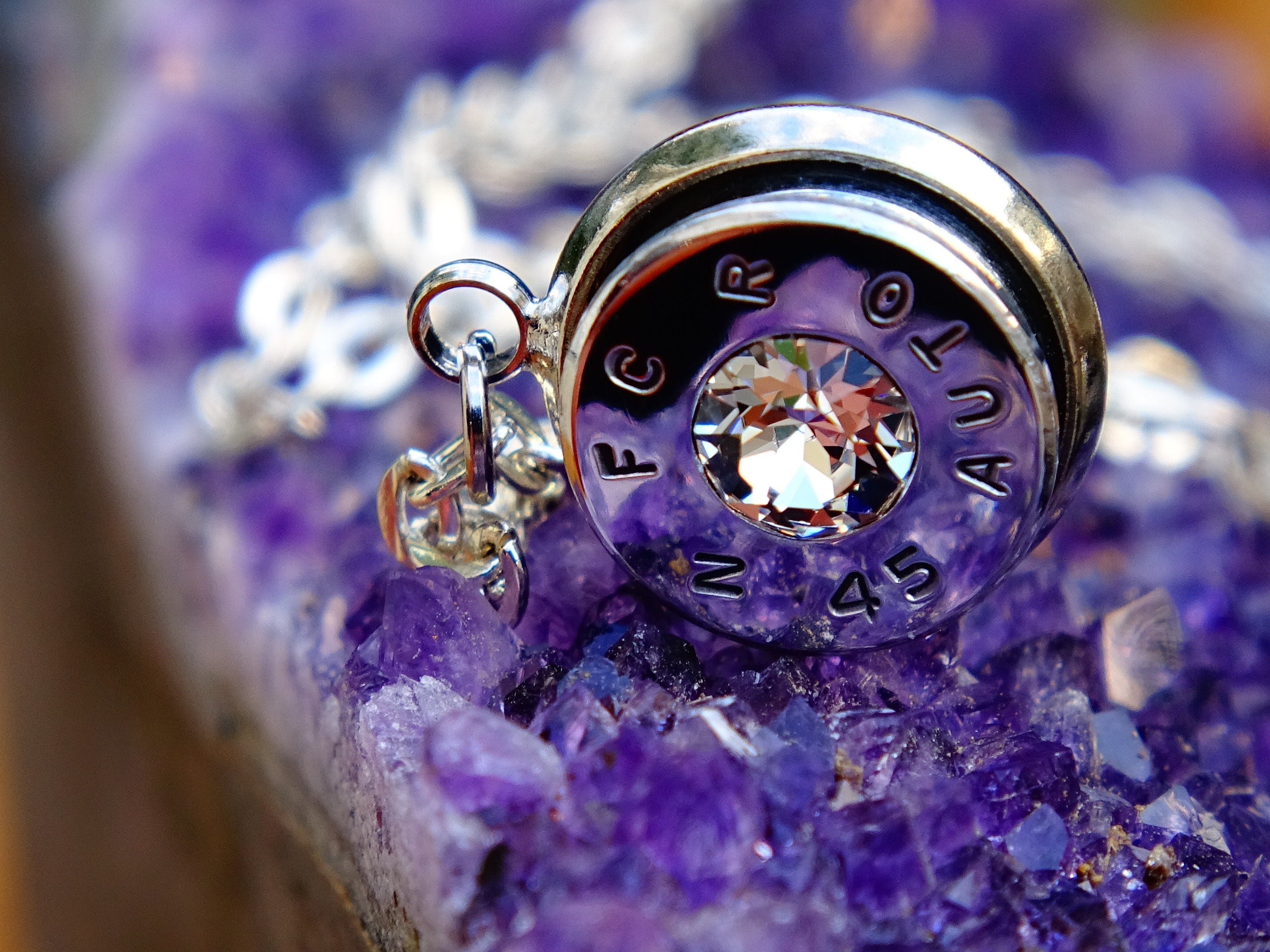 45 ACP bullet jewel necklace pendant Swarovski crystal cubic zirconia Ultra Line __etsy:2007374973