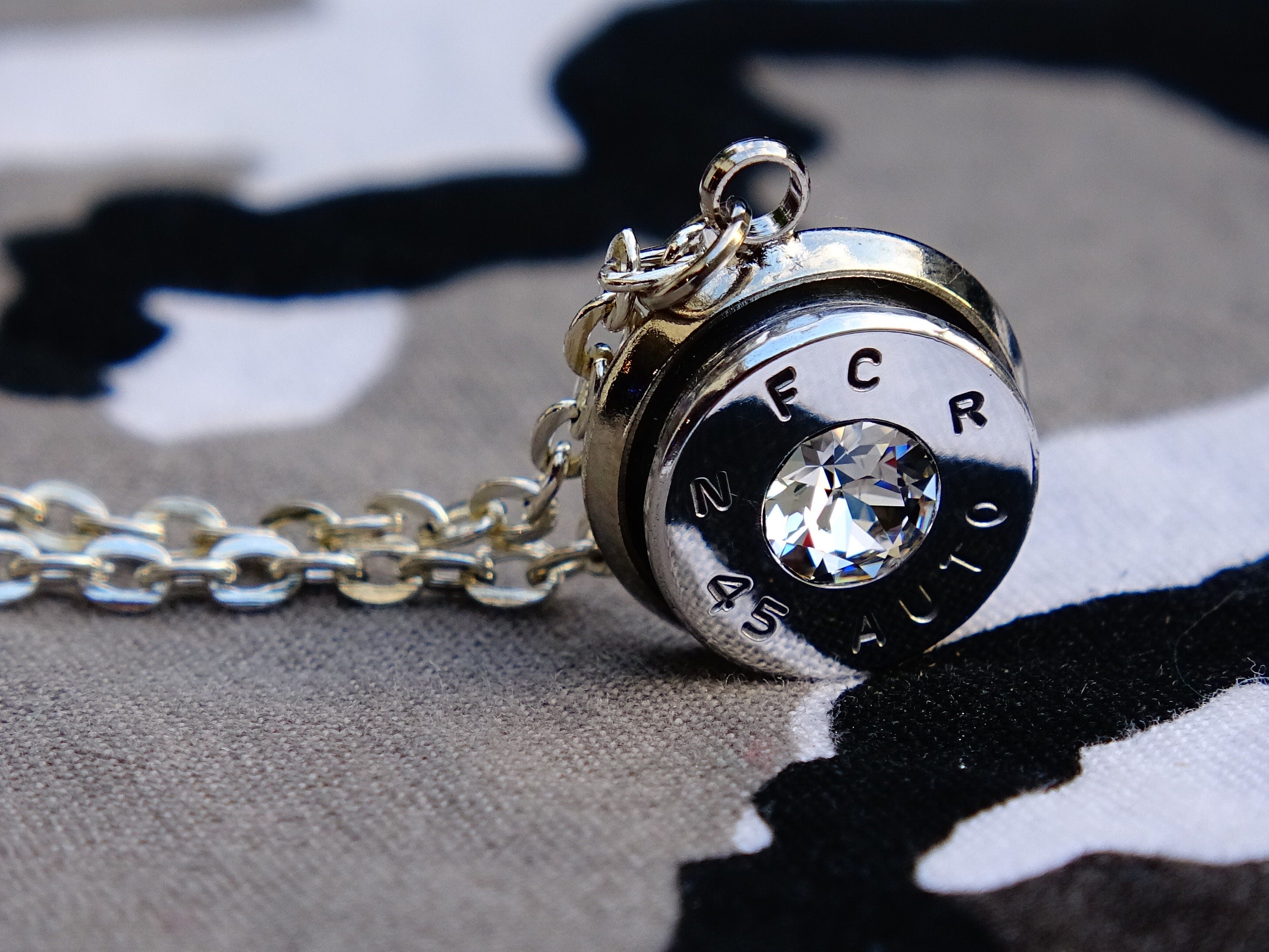45 ACP bullet jewel necklace pendant Swarovski crystal cubic zirconia Ultra Line __etsy:1959840314