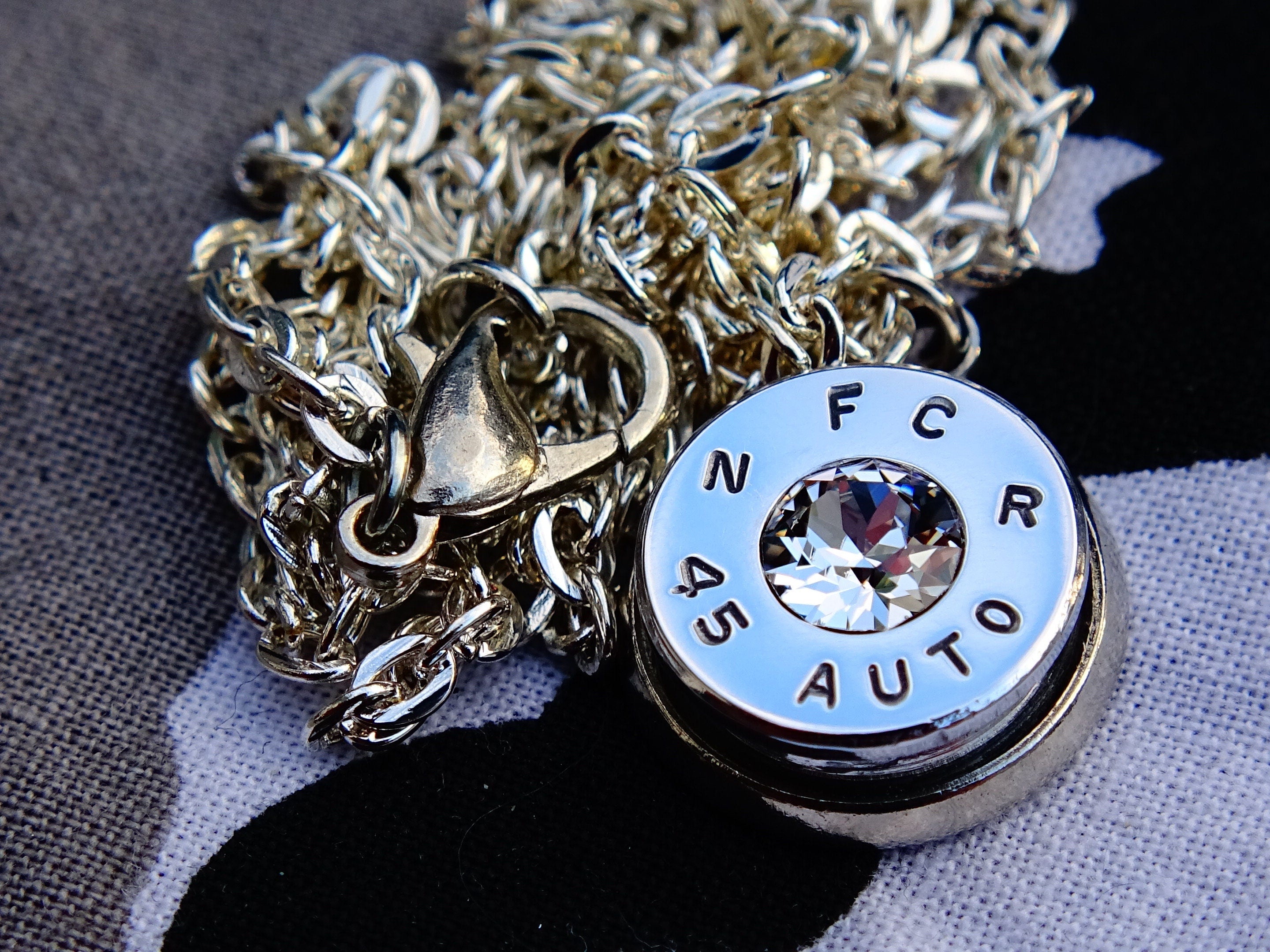 45 ACP bullet jewel necklace pendant Swarovski crystal cubic zirconia Ultra Line __etsy:1959839360