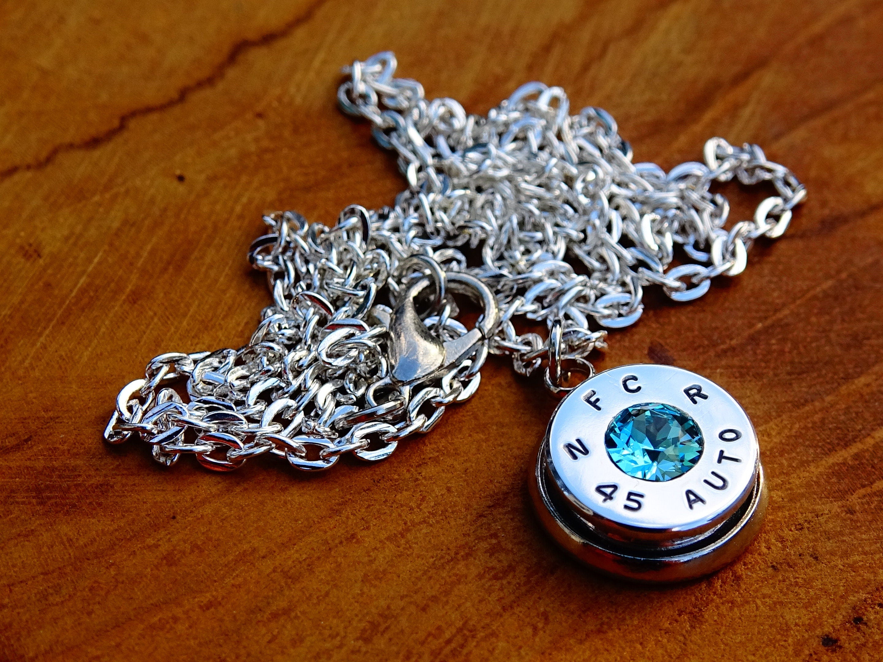 45 ACP bullet jewel necklace pendant Swarovski turquoise Ultra Line __etsy:2007355779