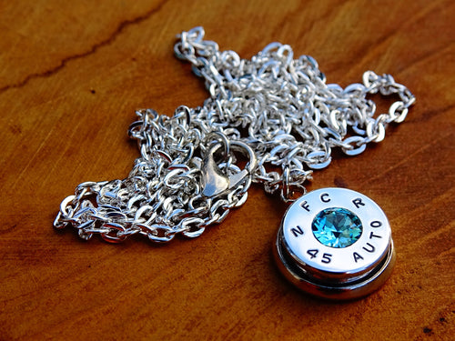 45 ACP bullet jewel necklace pendant Swarovski turquoise Ultra Line __etsy:2007355779