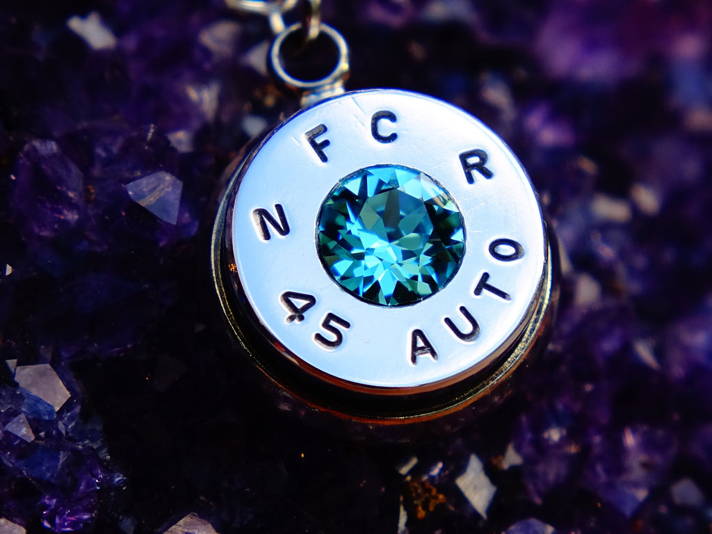 45 ACP bullet jewel necklace pendant Swarovski turquoise Ultra Line __etsy:1959821954