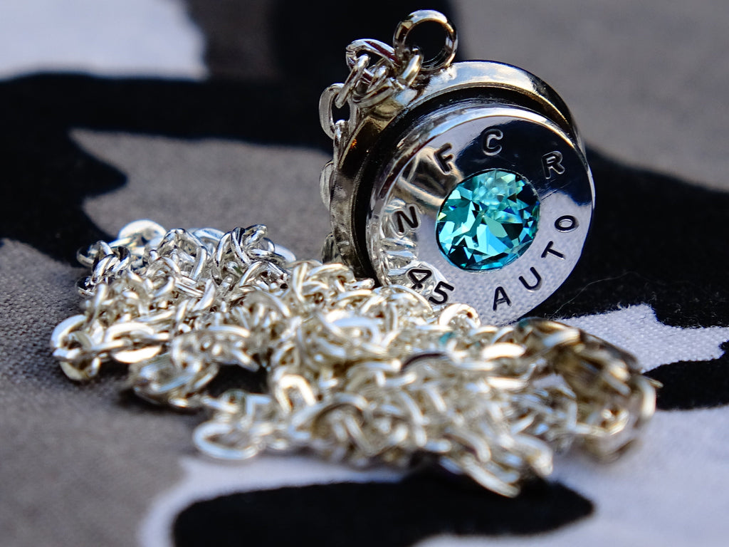 45 ACP bullet jewel necklace pendant Swarovski turquoise Ultra Line __etsy:2007356705