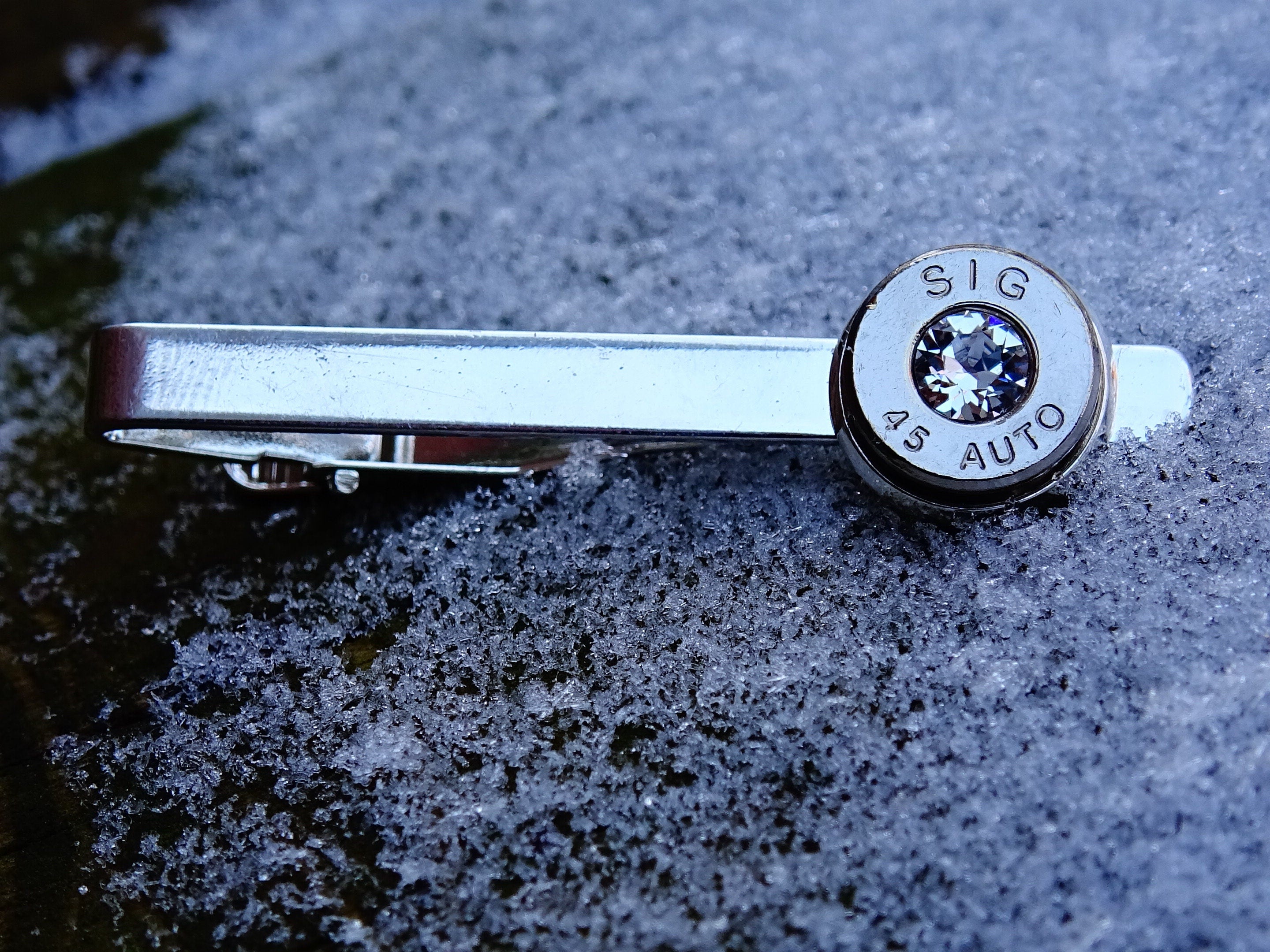 45 ACP cufflinks and tie clip silver tone set clear x7 sets + engaveing __etsy:2173094755