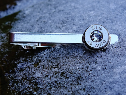 45 ACP cufflinks and tie clip silver tone set clear x7 sets + engaveing __etsy:2173094755