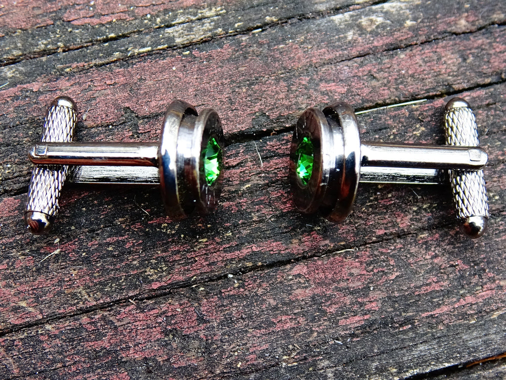 45 ACP gun metal bullet cufflinks green swarovski __etsy:2173080801