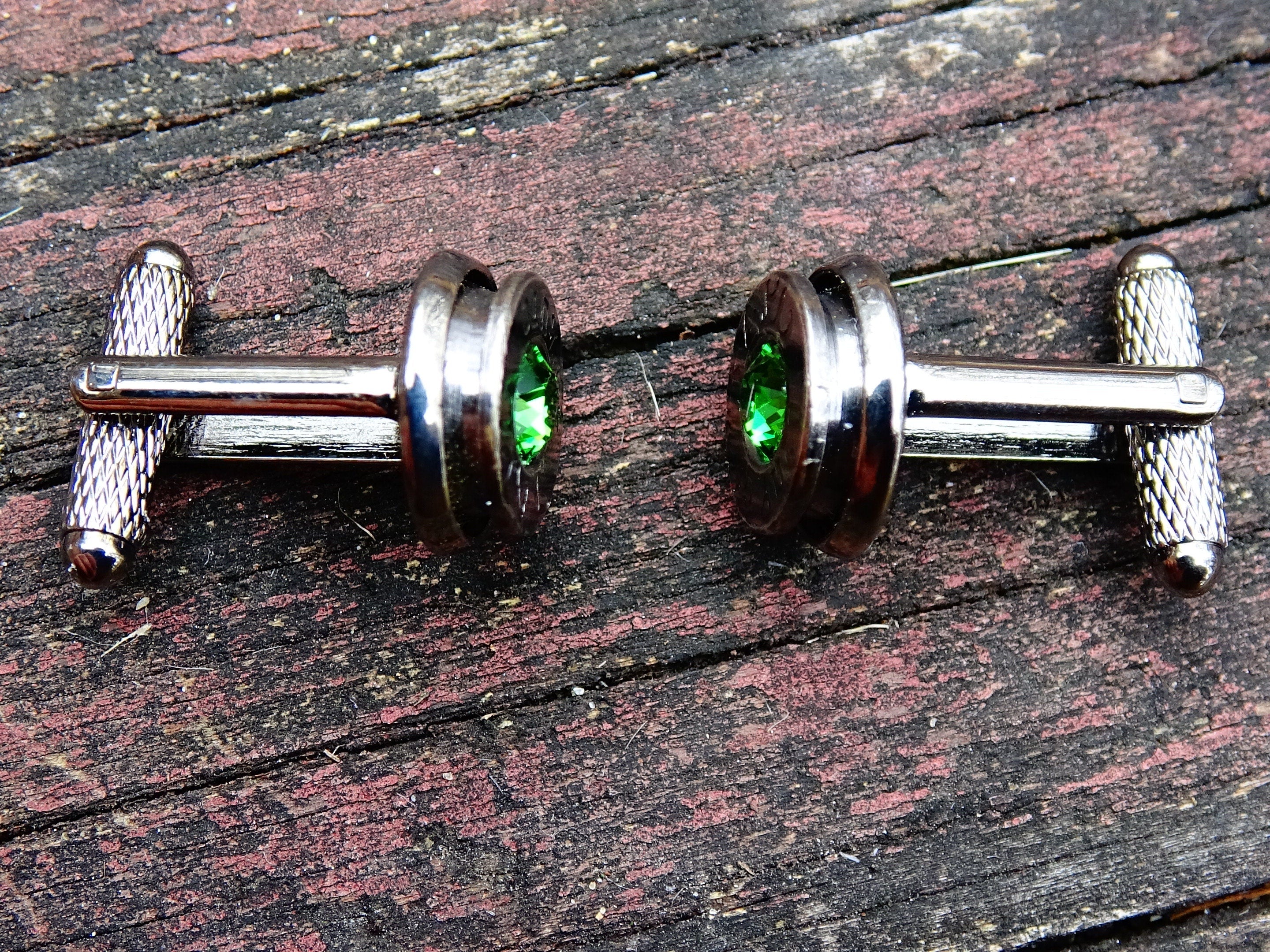 45 ACP gun metal bullet cufflinks green swarovski __etsy:2173080801