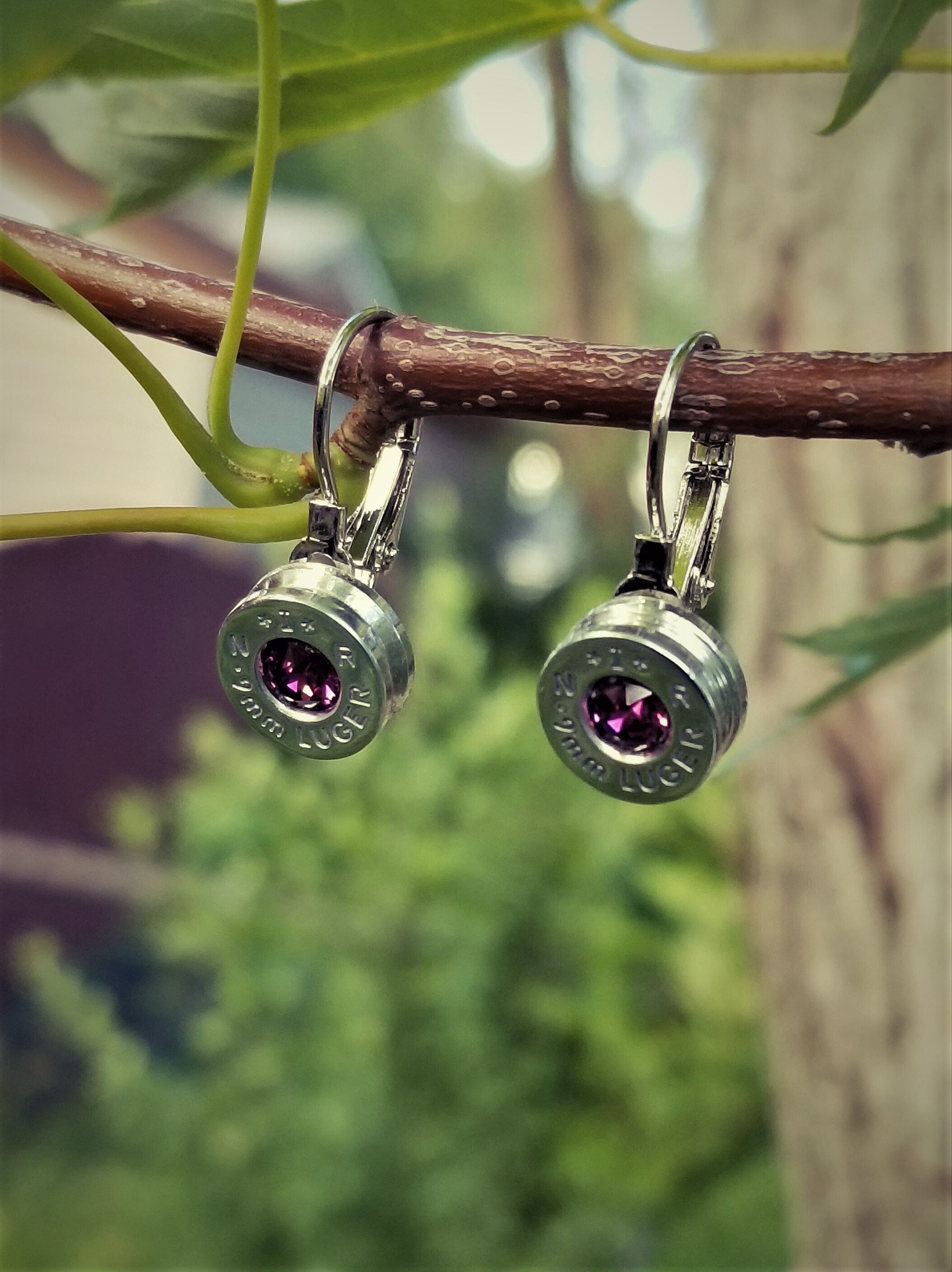 Amethyst French Clip 9mm Bullet Earrings __etsy:1971478425