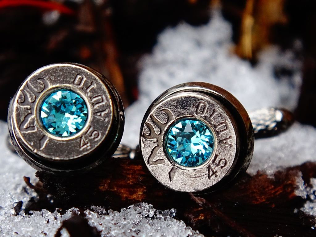 Bullet cufflinks gun metal aqua marine .45 ACP __etsy:2194192330