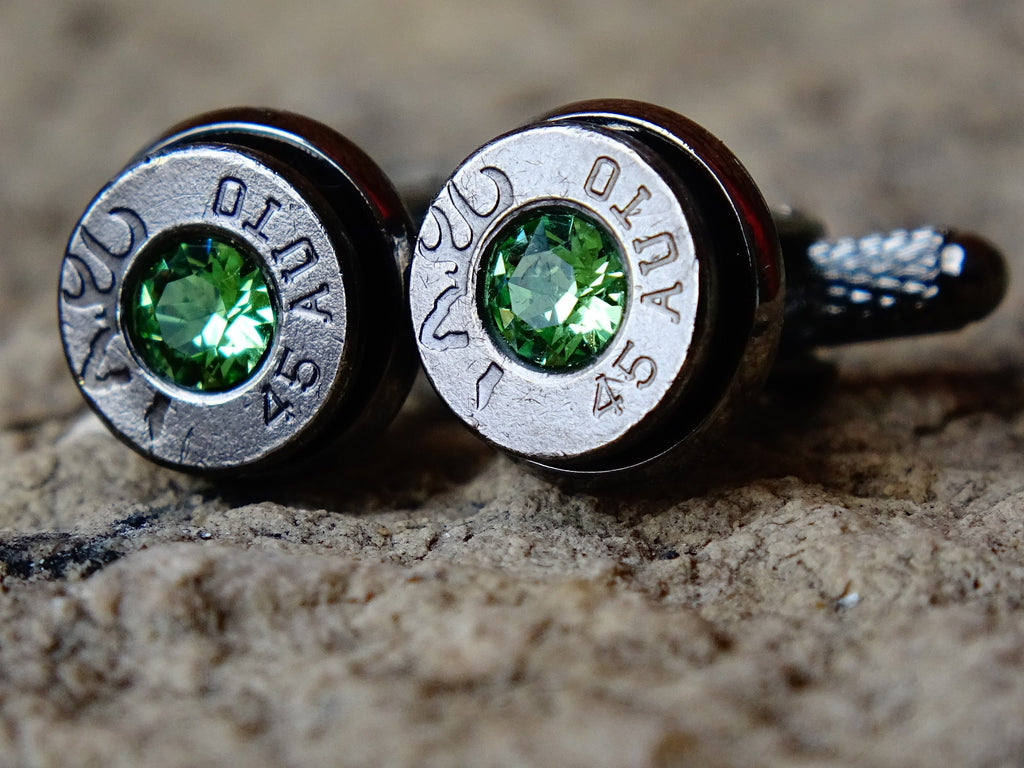 Bullet cufflinks gun metal peridot .45 ACP __etsy:2194203848