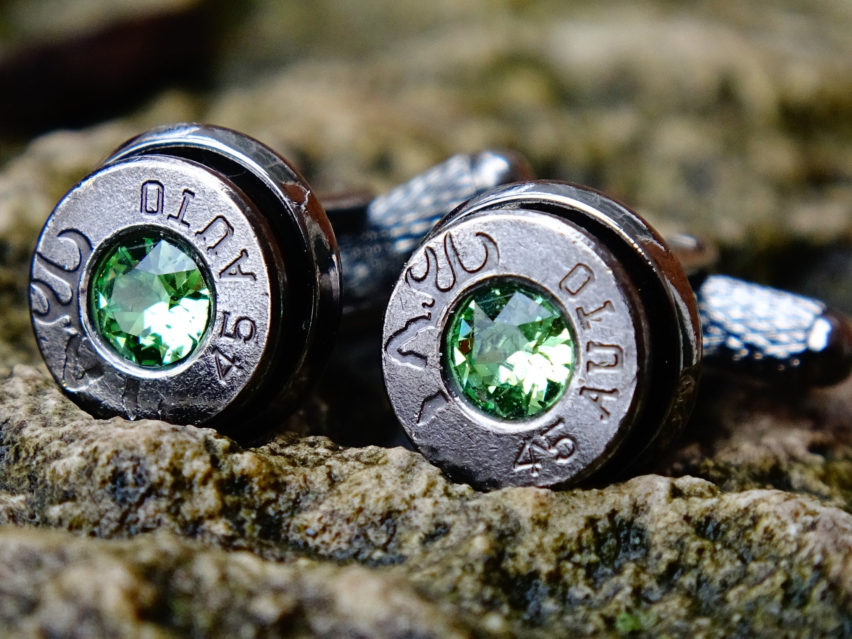 Bullet cufflinks gun metal peridot .45 ACP __etsy:2241752729