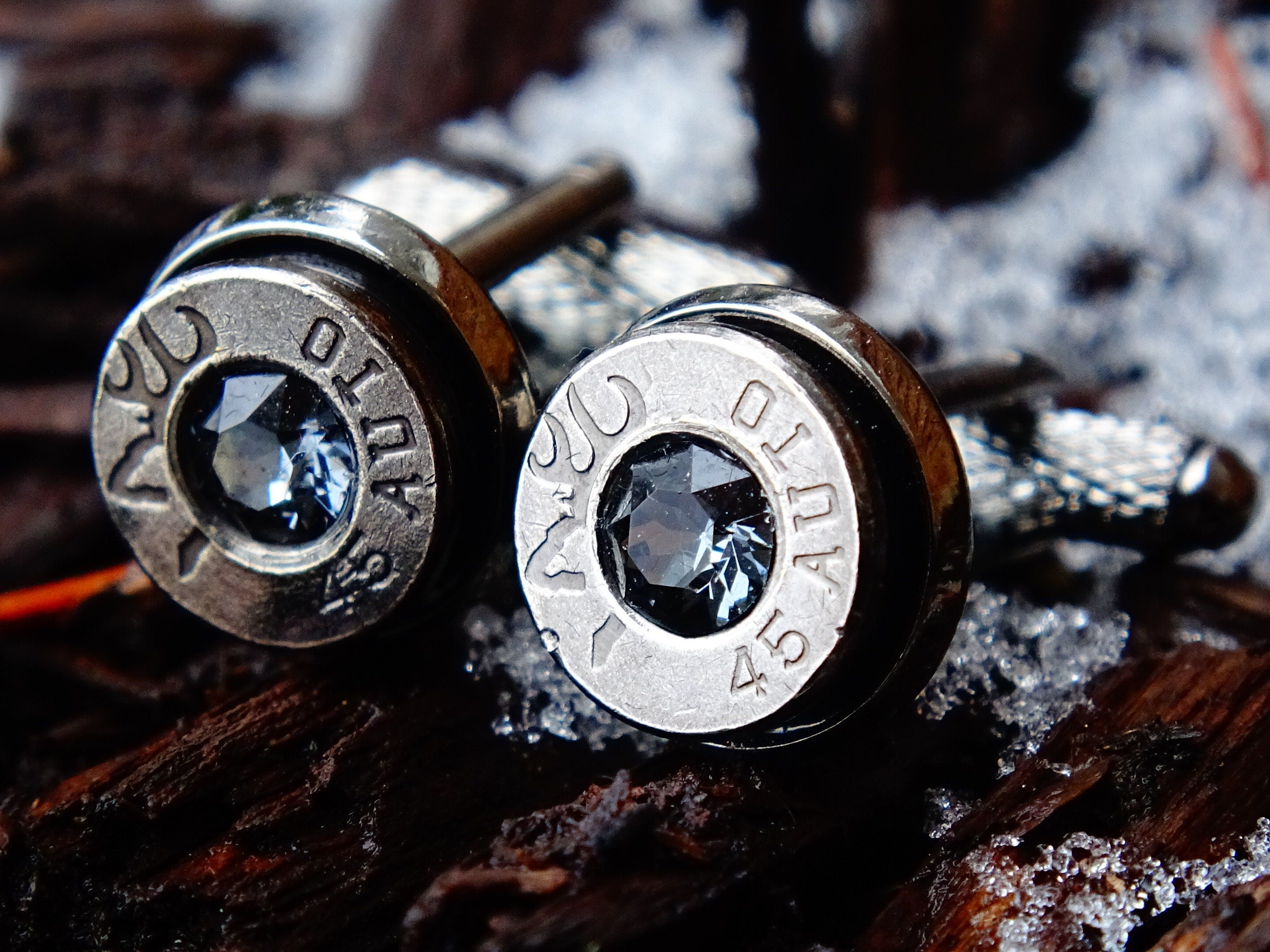 Bullet cufflinks gun metal silver night .45 ACP __etsy:2194222008