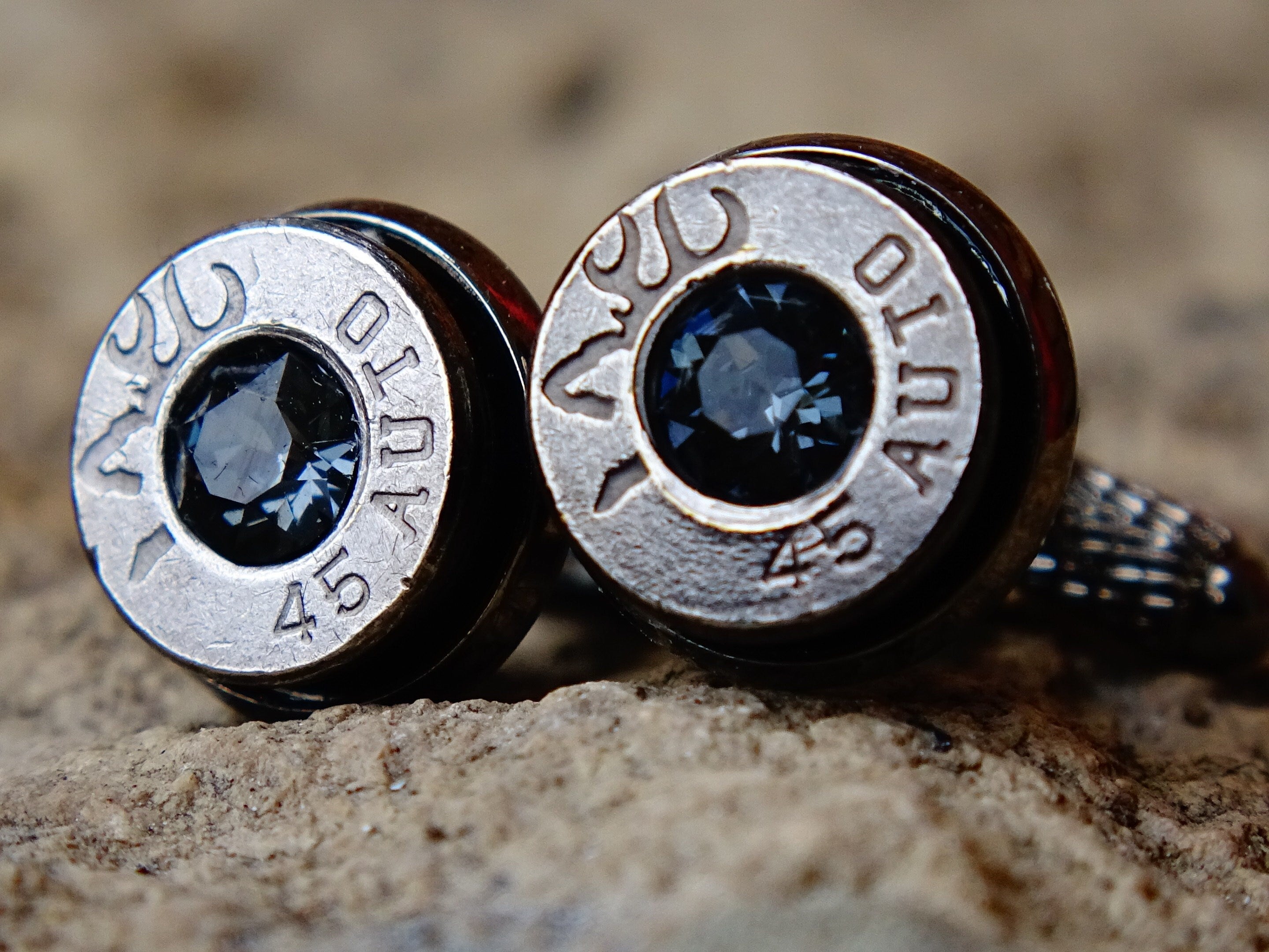 Bullet cufflinks gun metal silver night .45 ACP __etsy:2194222254
