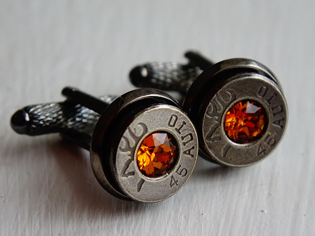 Bullet cufflinks gun metal topaz .45 ACP __etsy:2194005876