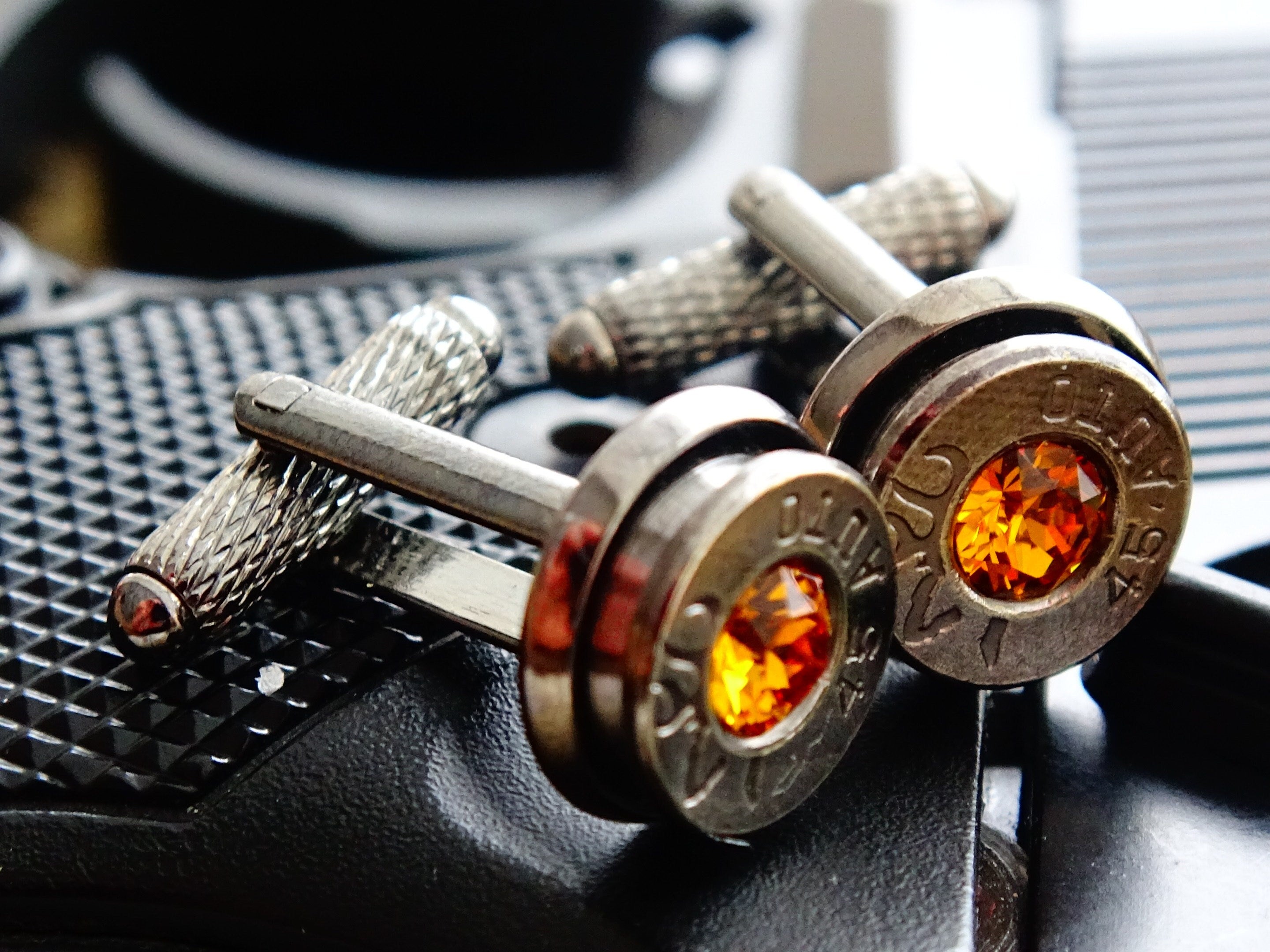 Bullet cufflinks gun metal topaz .45 ACP __etsy:2194005734