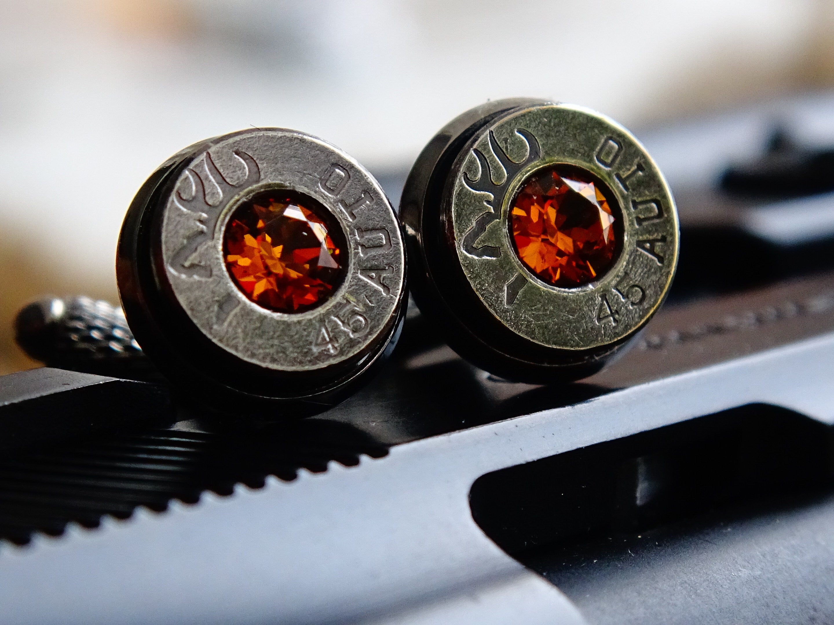 Bullet cufflinks gun metal topaz .45 ACP __etsy:2194005412