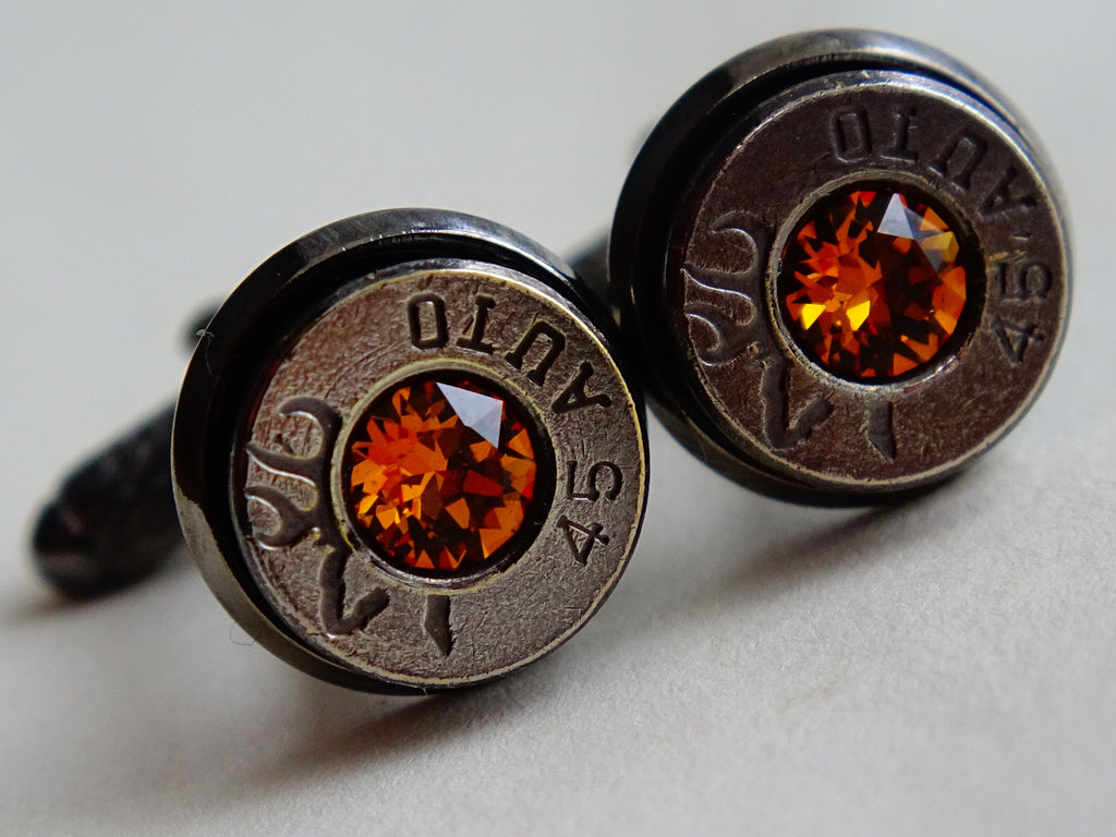 Bullet cufflinks gun metal topaz .45 ACP __etsy:2241556125