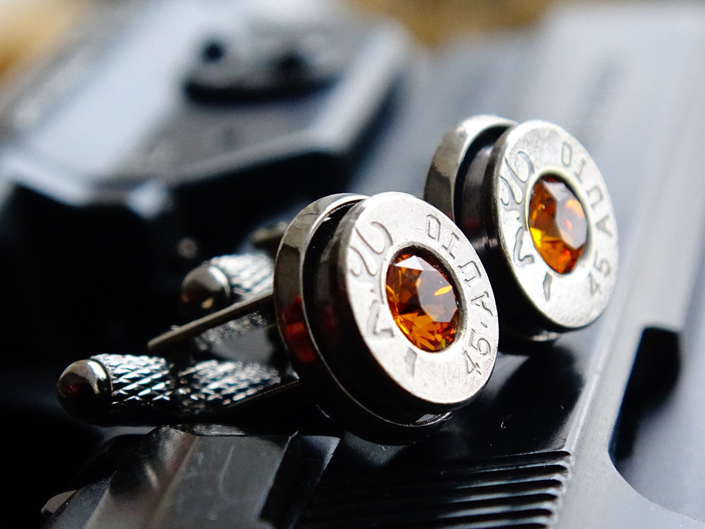 Bullet cufflinks gun metal topaz .45 ACP __etsy:2241555709