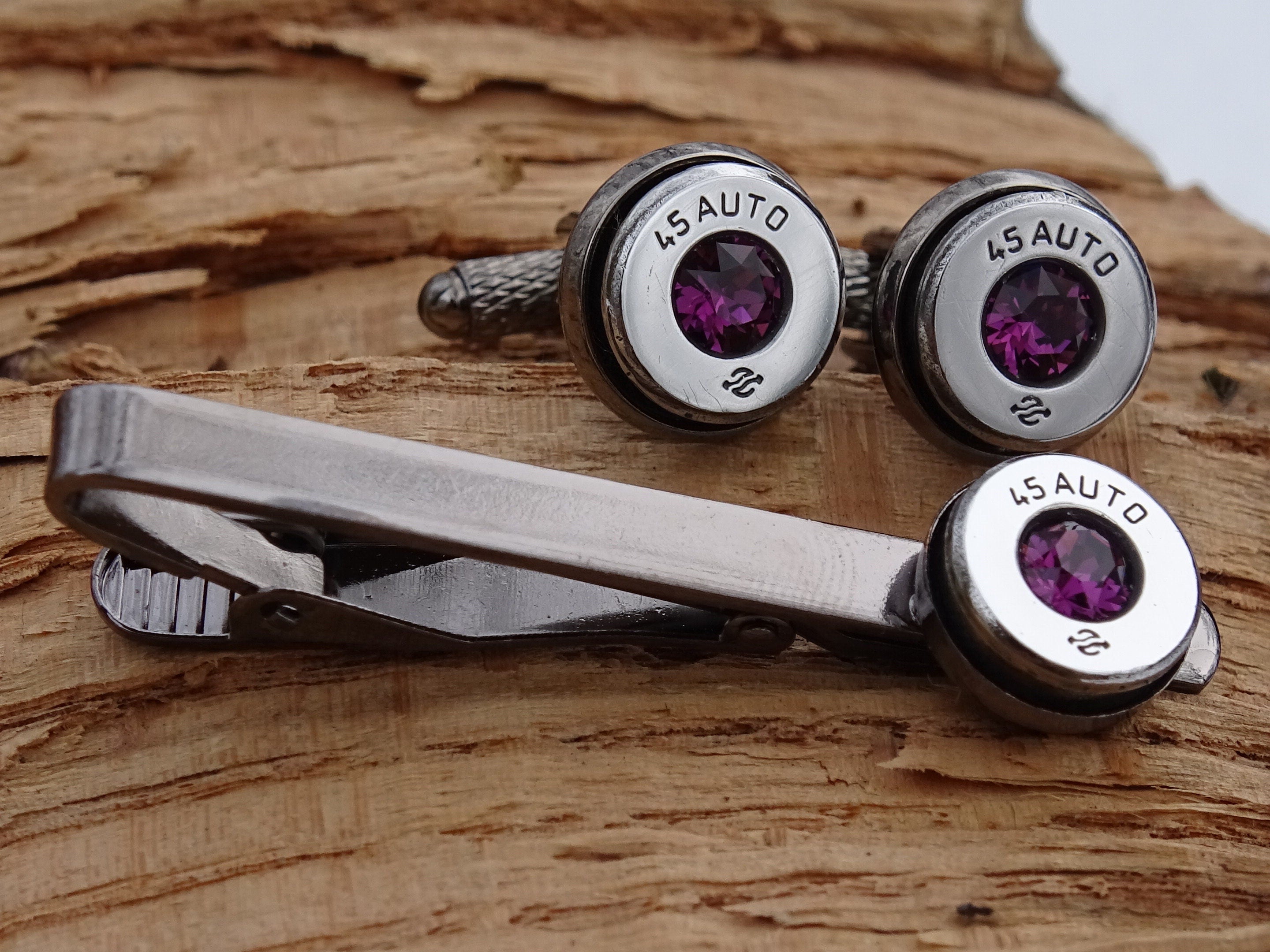 Bullet cufflinks high polished Amethyst __etsy:2821295223