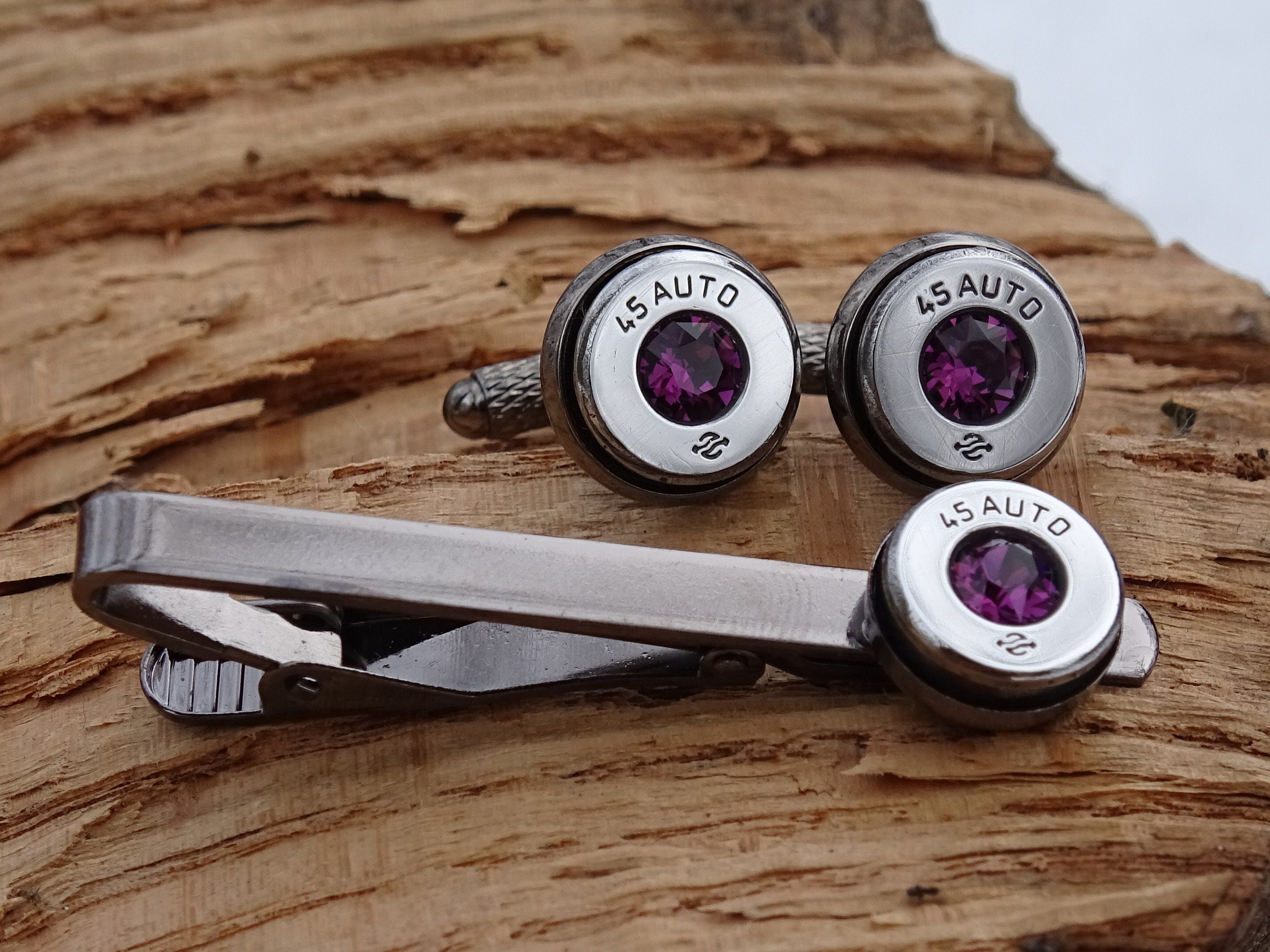Bullet cufflinks high polished Amethyst __etsy:2821295133