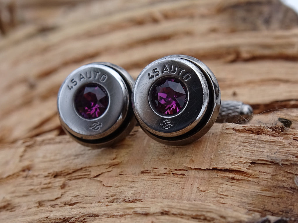 Bullet cufflinks high polished Amethyst __etsy:2773612964