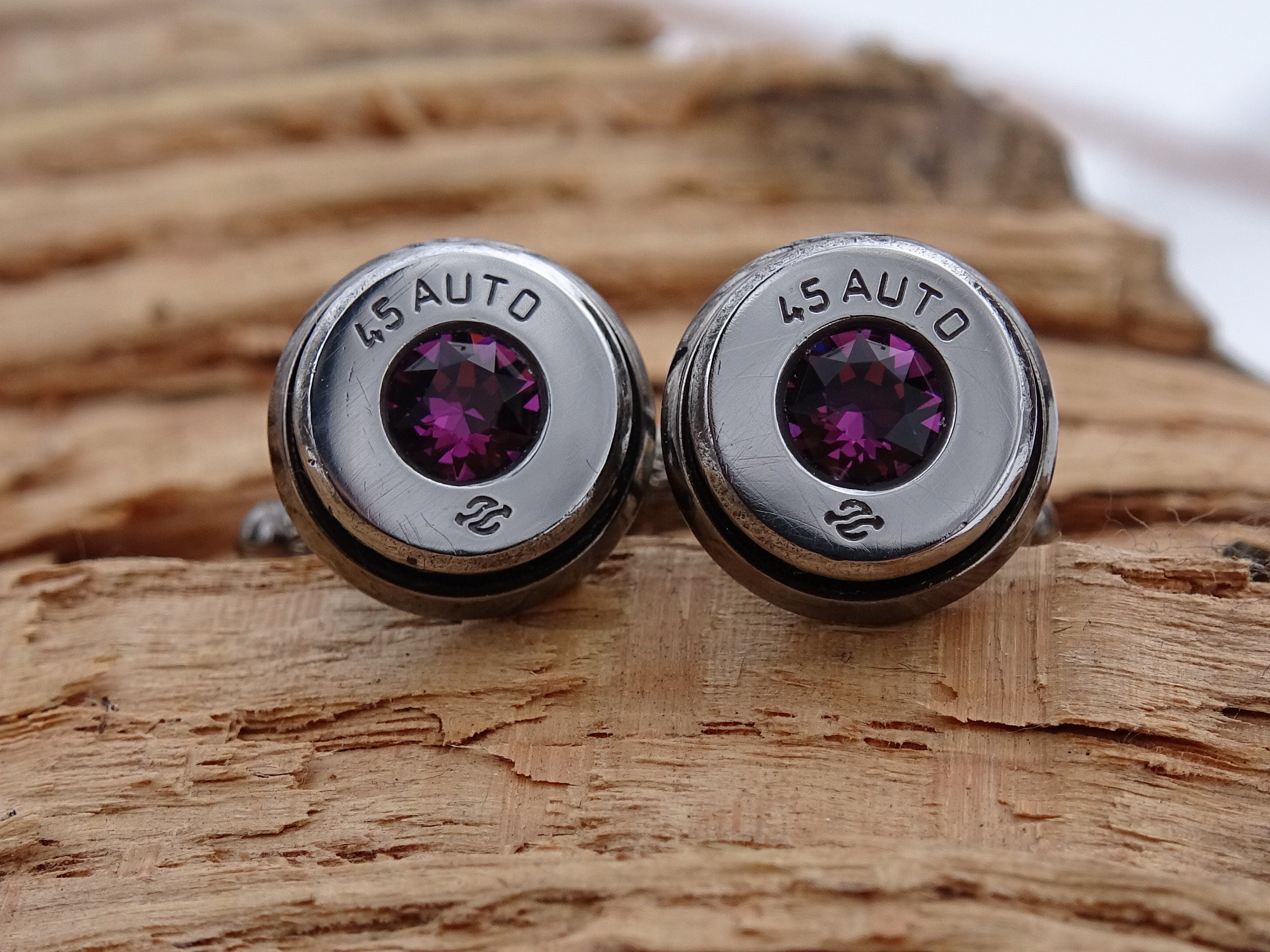 Bullet cufflinks high polished amethyst __etsy:2821302895