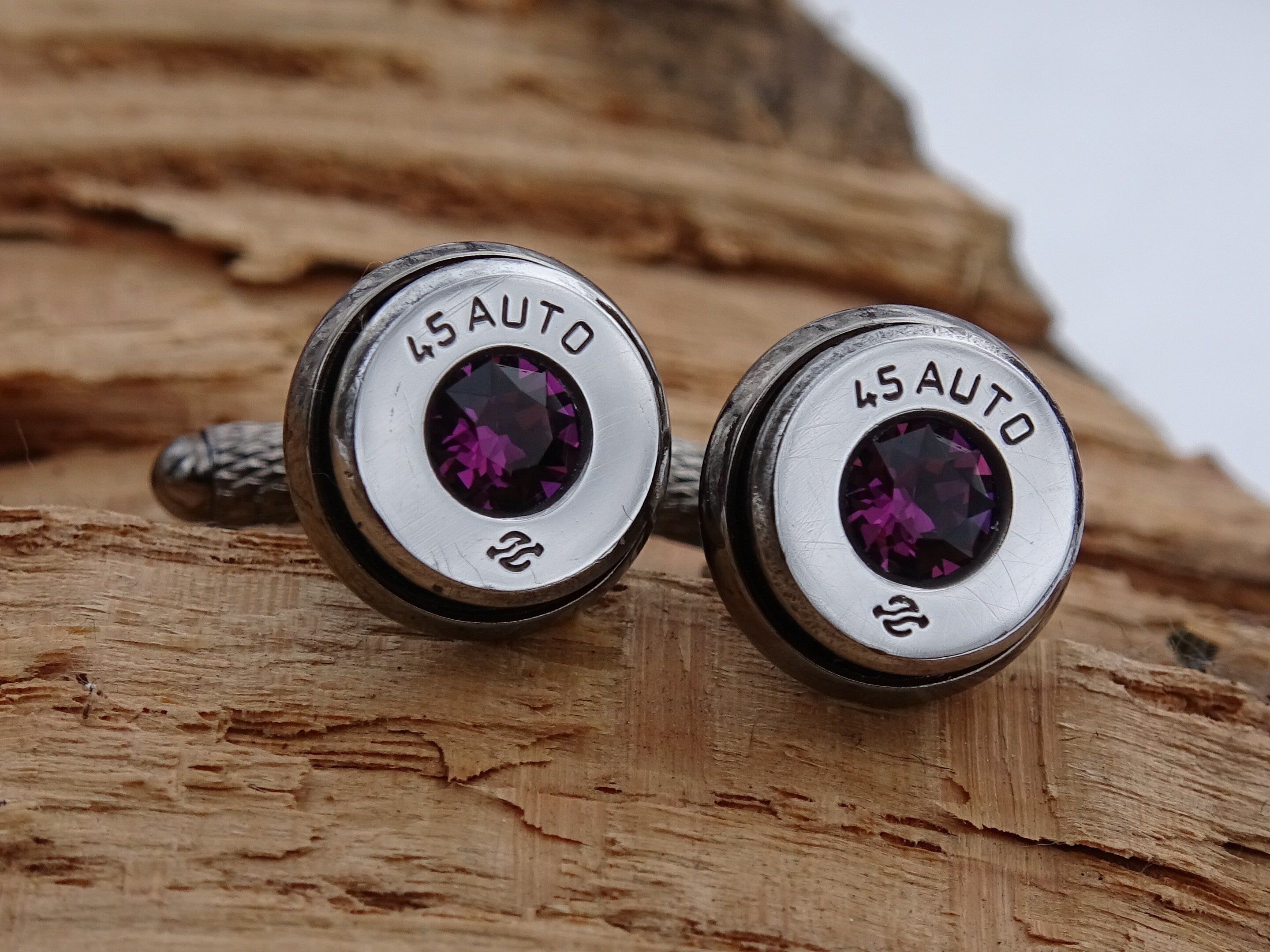 Bullet cufflinks high polished amethyst __etsy:2773619886