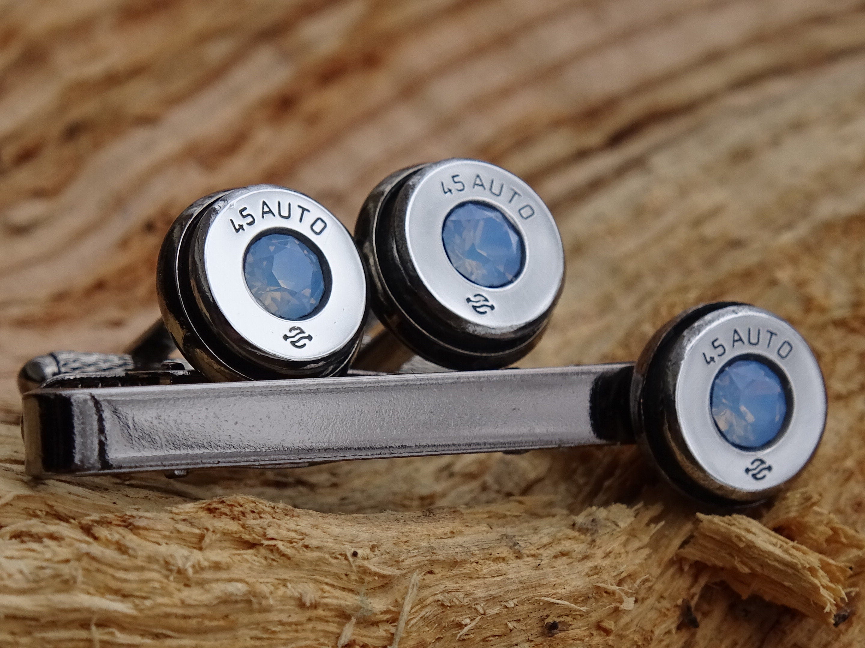 Bullet cufflinks high polished blue opal __etsy:2821660557