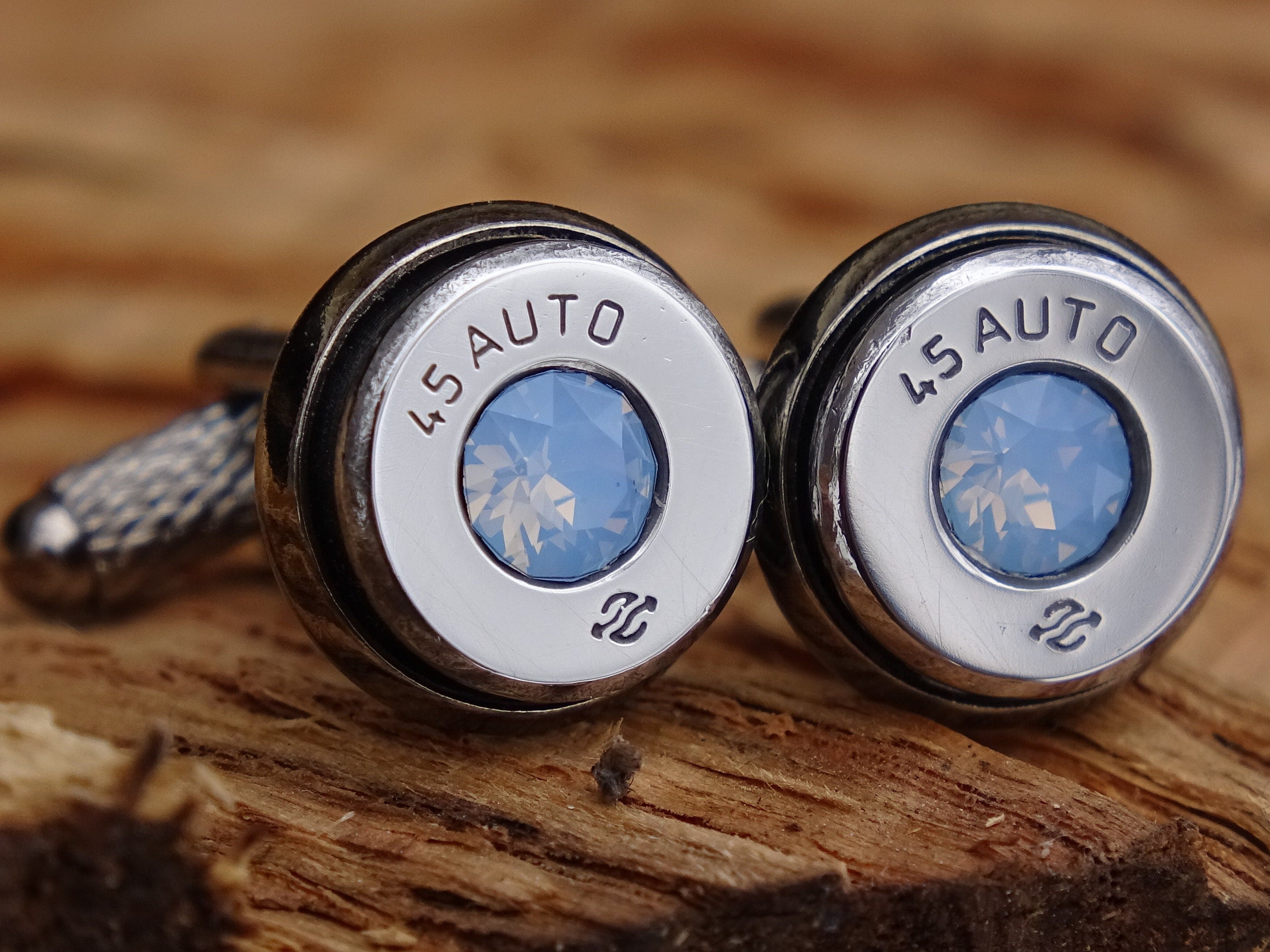 Bullet cufflinks high polished blue opal __etsy:2821661365