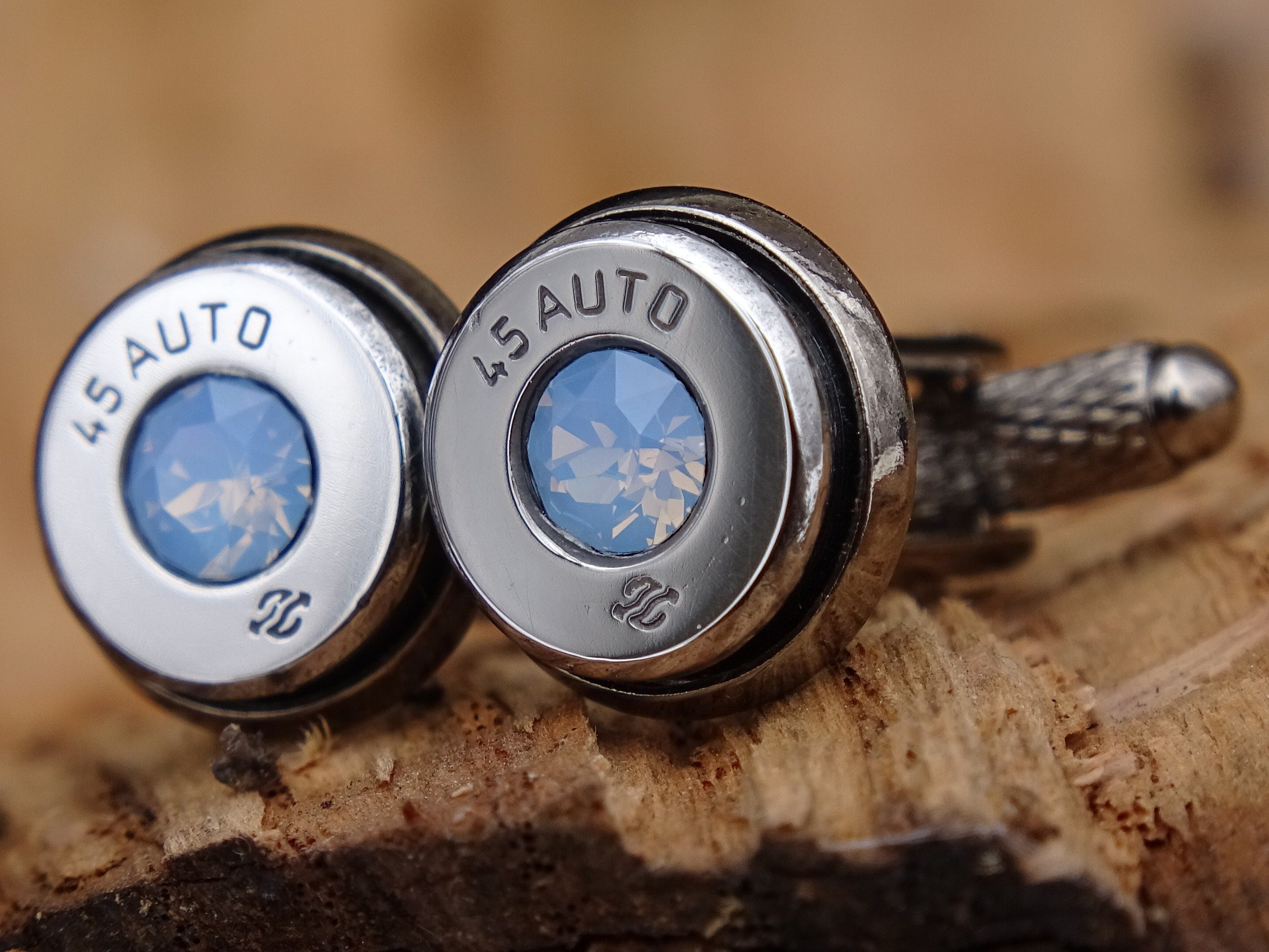 Bullet cufflinks high polished blue opal __etsy:2821661523