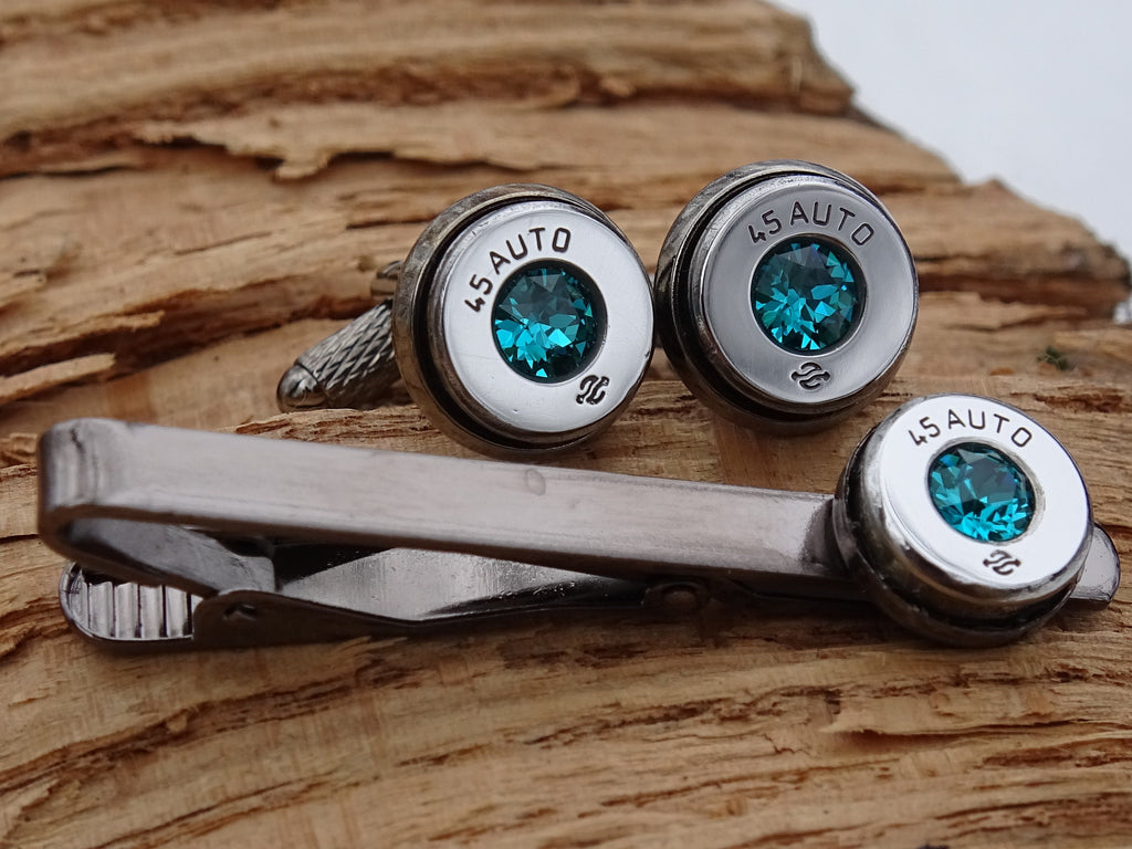 Bullet cufflinks high polished blue zircon __etsy:2821491791