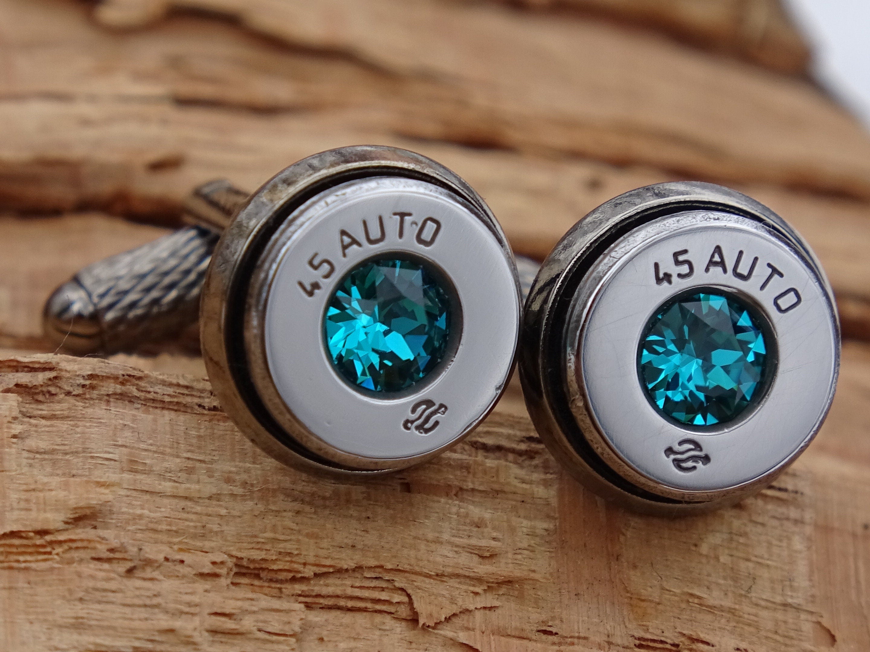 Bullet cufflinks high polished blue zircon __etsy:2821500119