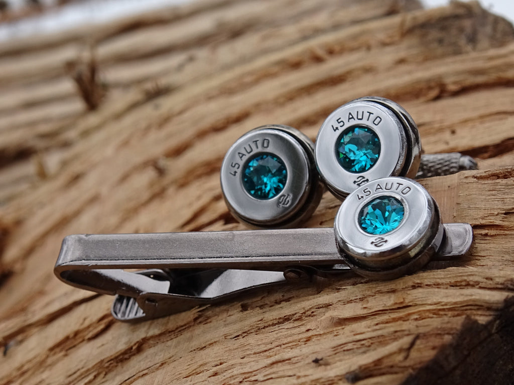 Bullet cufflinks high polished blue zircon __etsy:2821492007